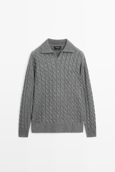Cable-knit cashmere polo sweater — ANTHRACITE GREY 2