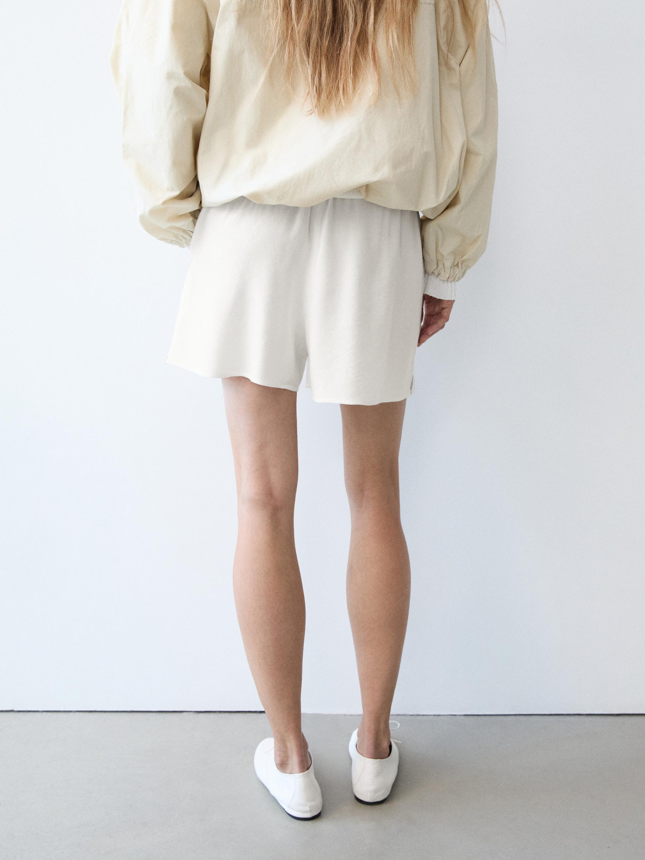 Linen blend total look short Bermuda shorts — Off white