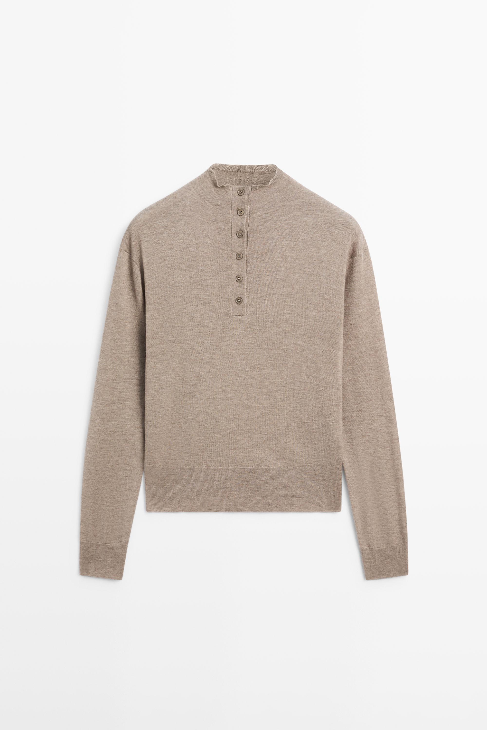 Buttoned mock turtleneck knit sweater — MEDIUM ECRU