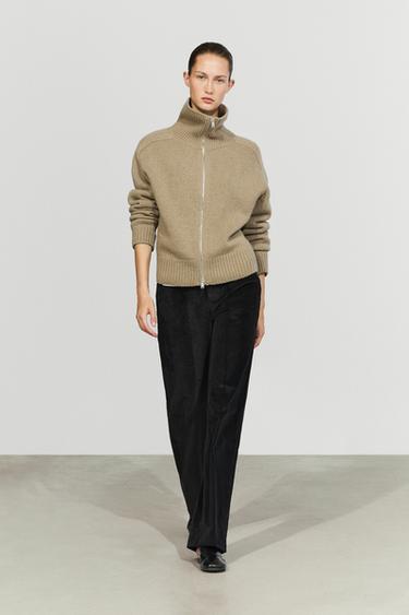 100% wool knit zip-up cardigan — GREENISH 1