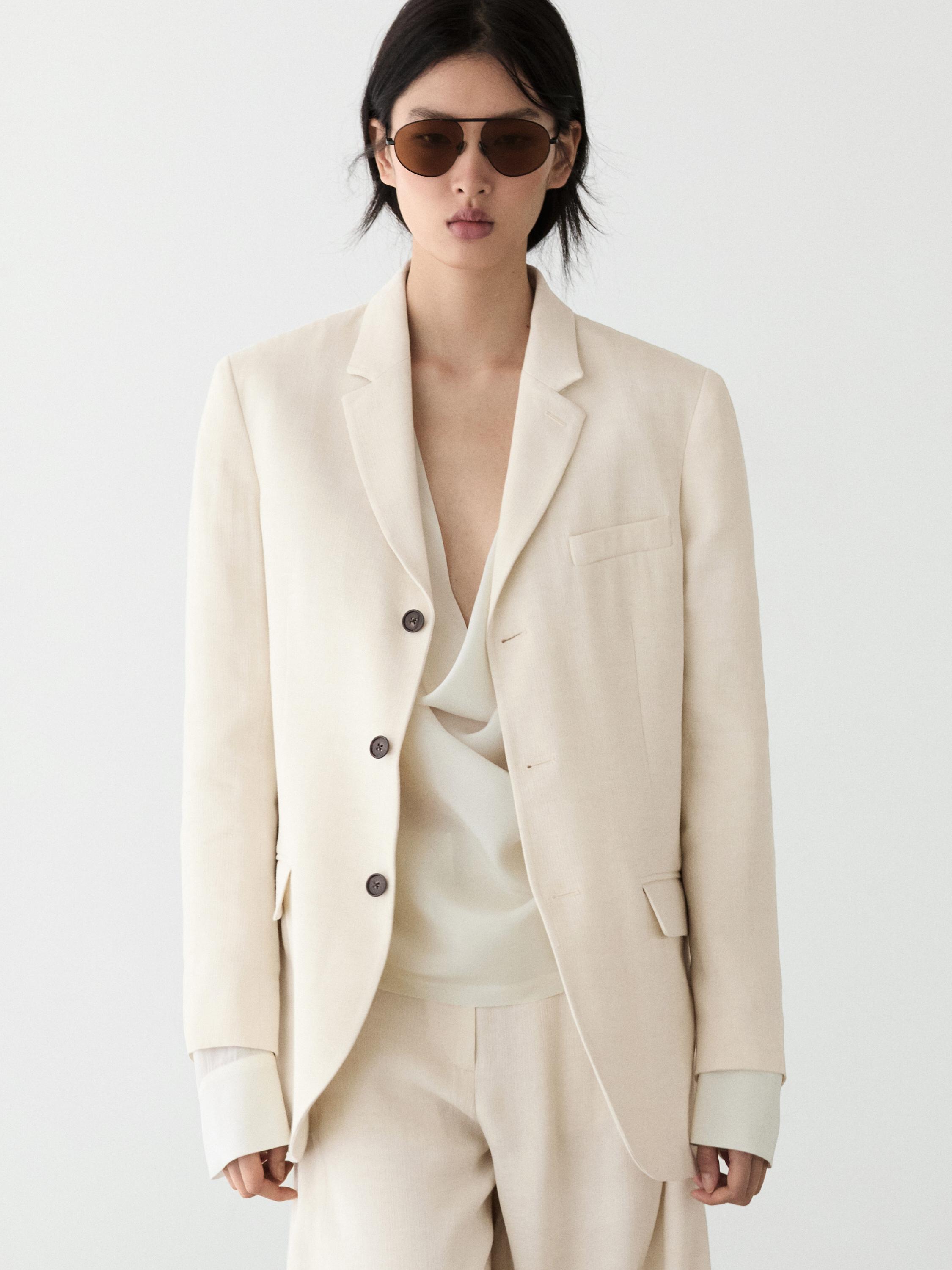Linen blend suit blazer — CREAM
