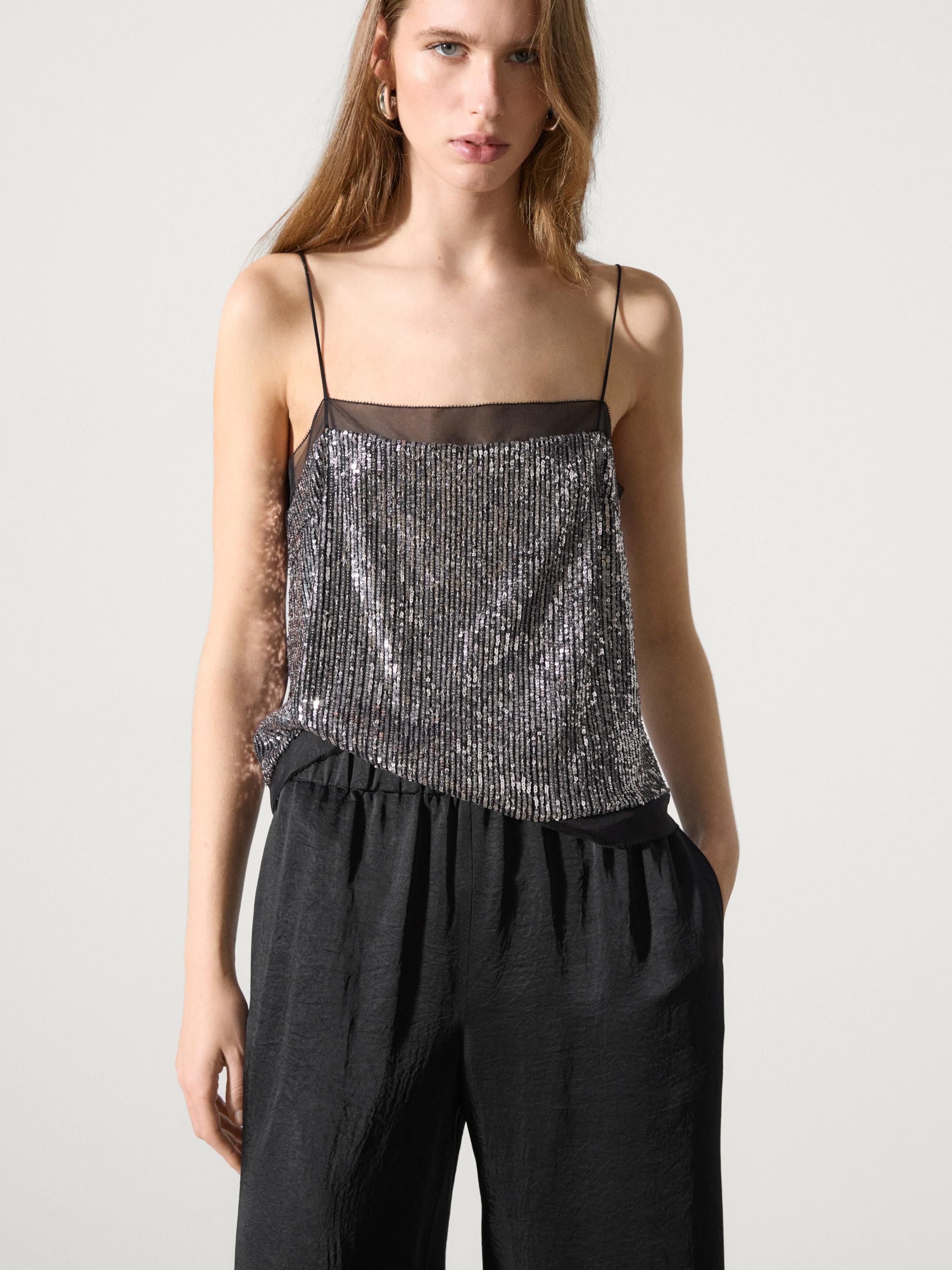 Wide-leg satin trousers · Black · Dressy | Massimo Dutti