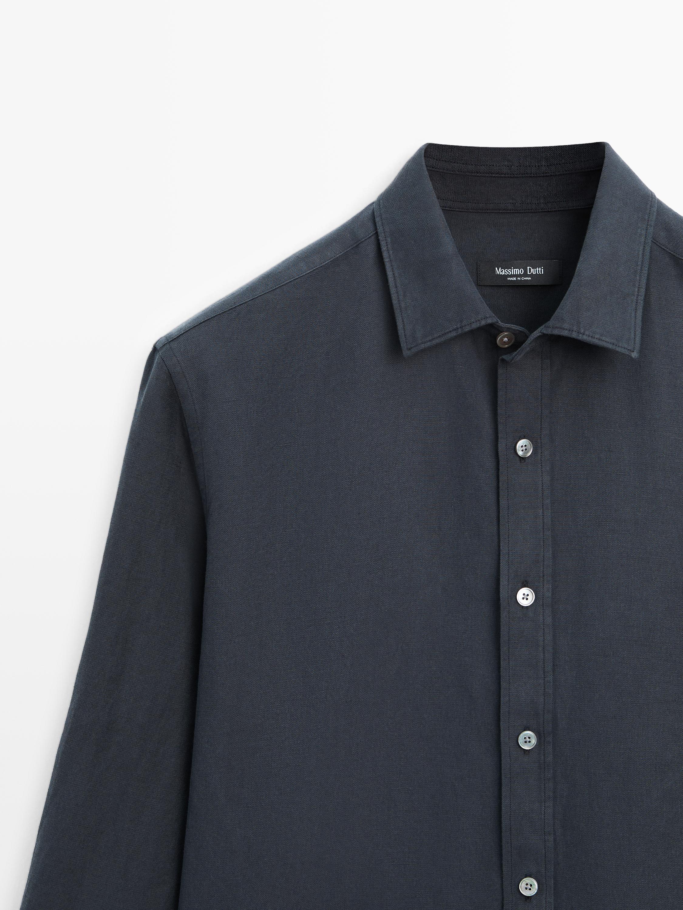 Regular fit linen blend shirt — NAVY BLUE