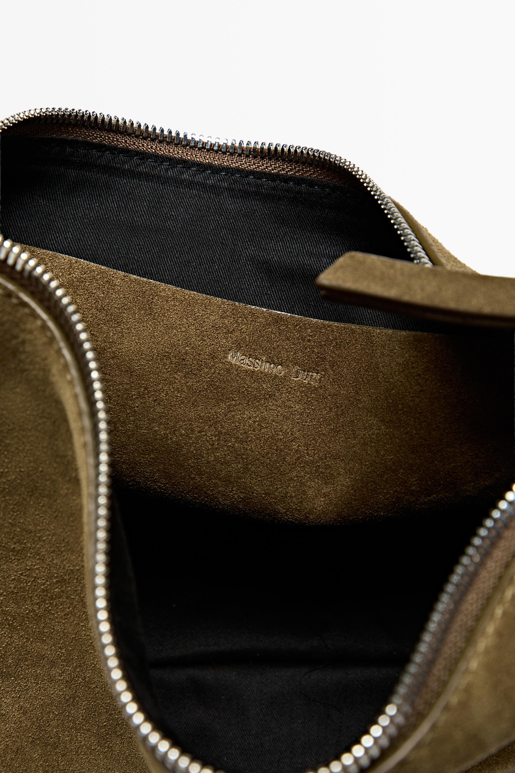 Split suede leather crossbody bag — KHAKI GREEN