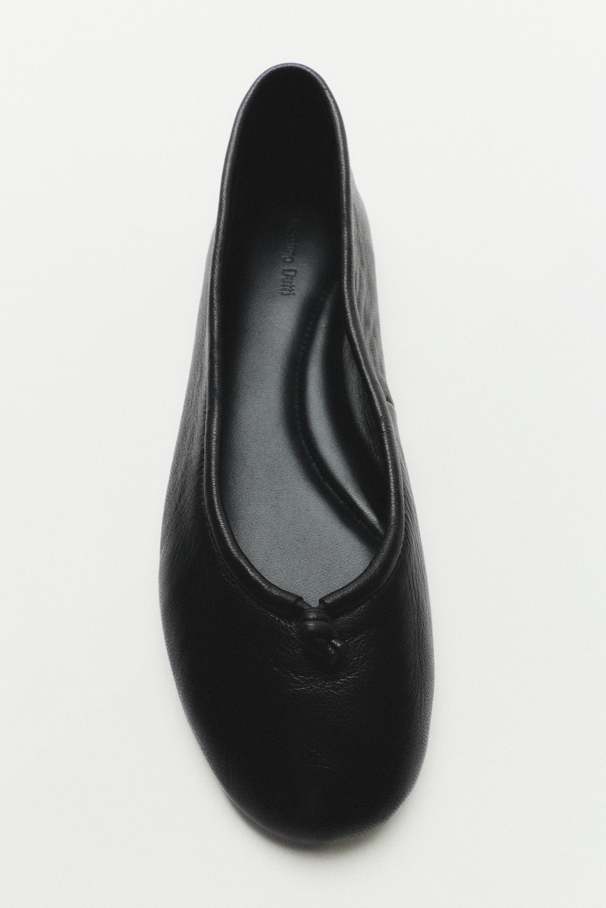 Leather knot ballerina flats — BLACK