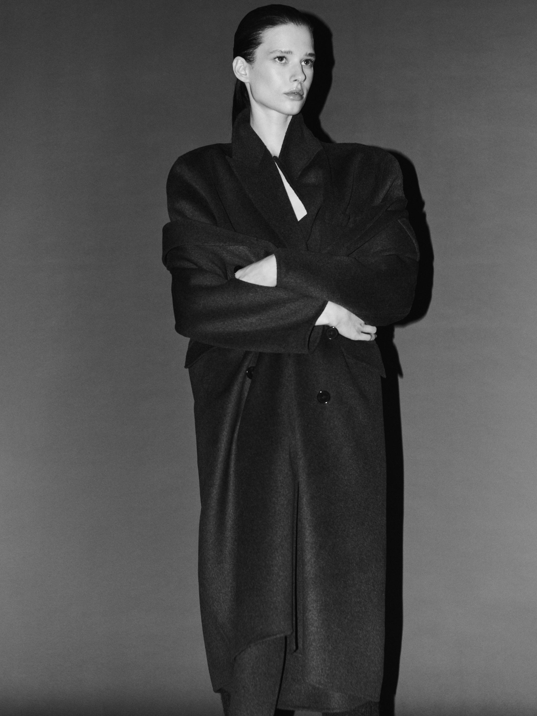 Long wool blend surplice coat