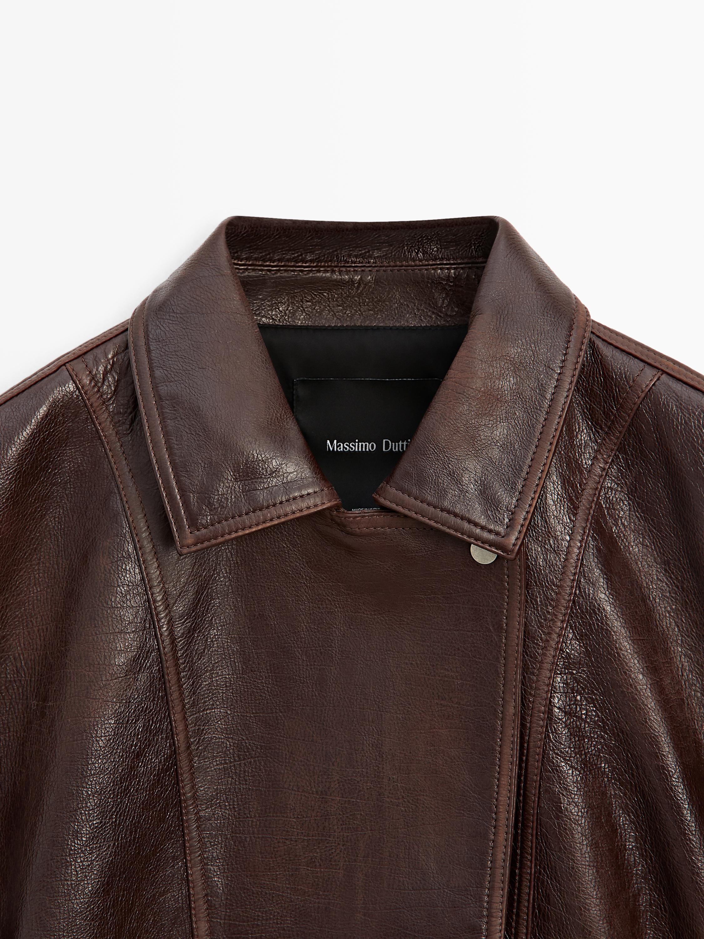 Pleated nappa leather jacket — BROWN