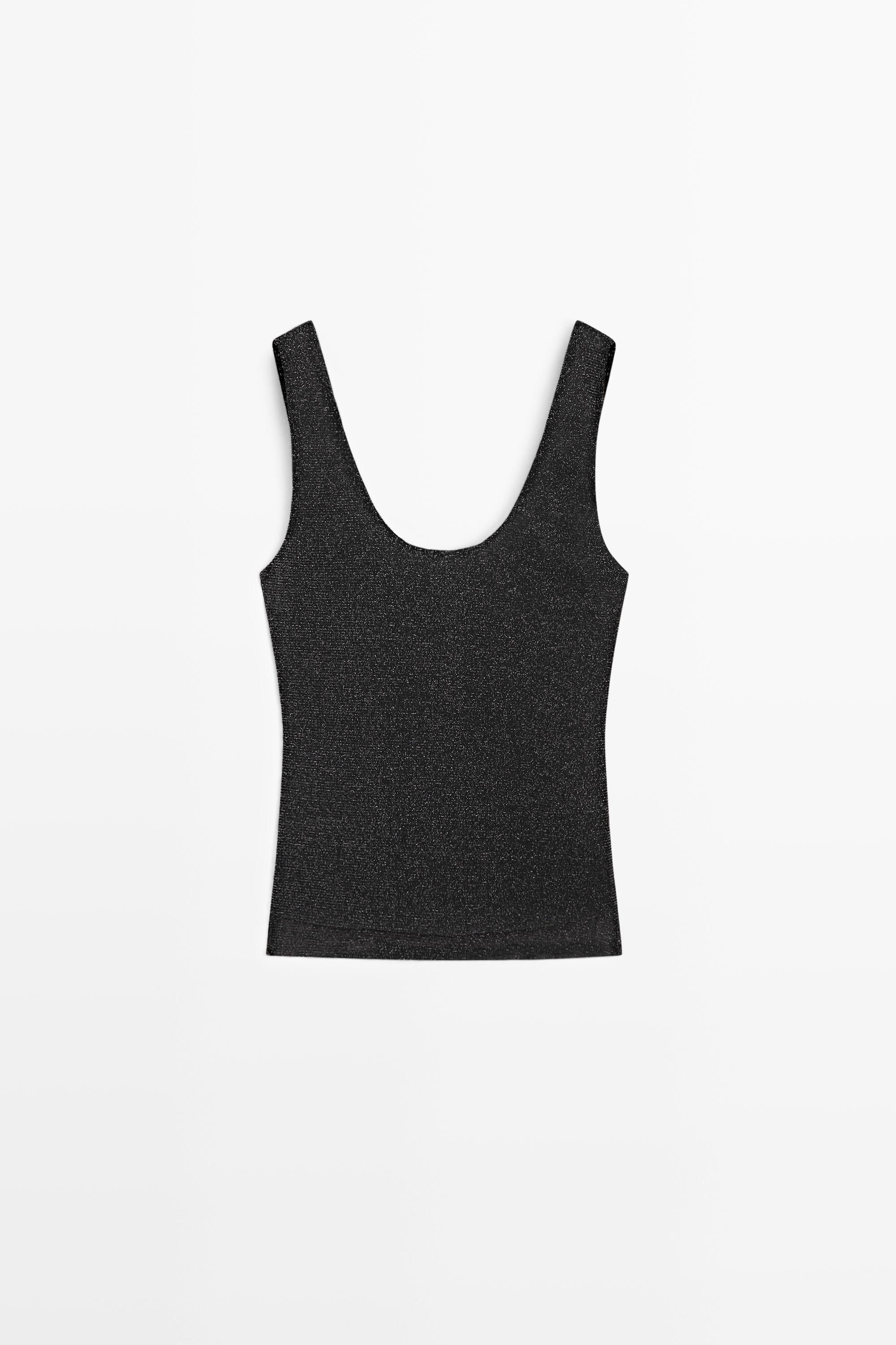 Semi-sheer metallic-effect strappy top — LEAD