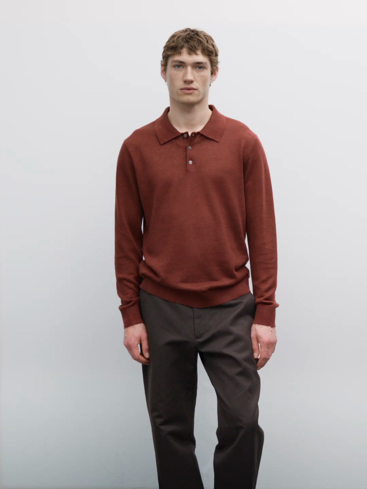 Linen polo collar knit sweater
