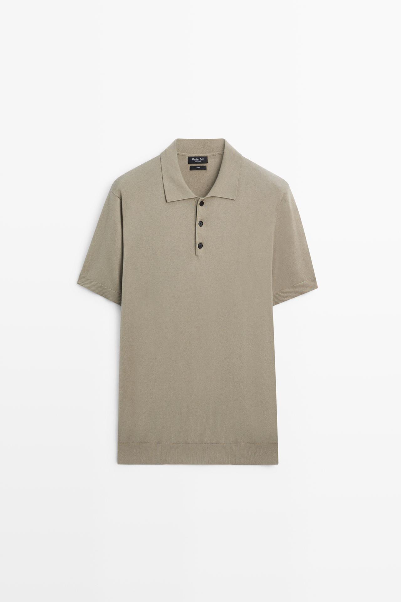 100% cotton knit short sleeve polo shirt — PALE KHAKI