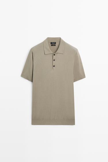 100% cotton knit short sleeve polo shirt — PALE KHAKI 2
