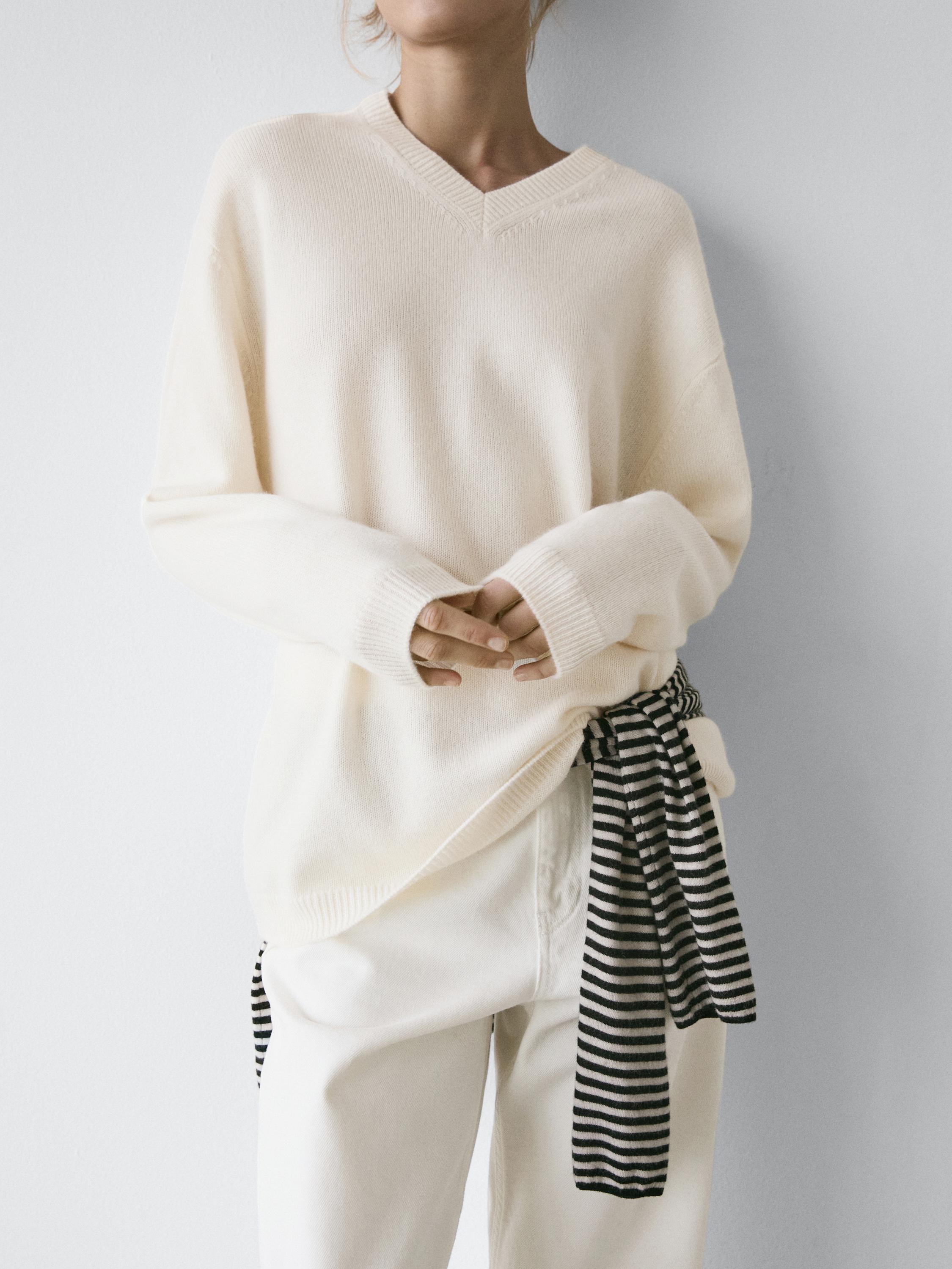 100% kasjmier oversized V-hals trui