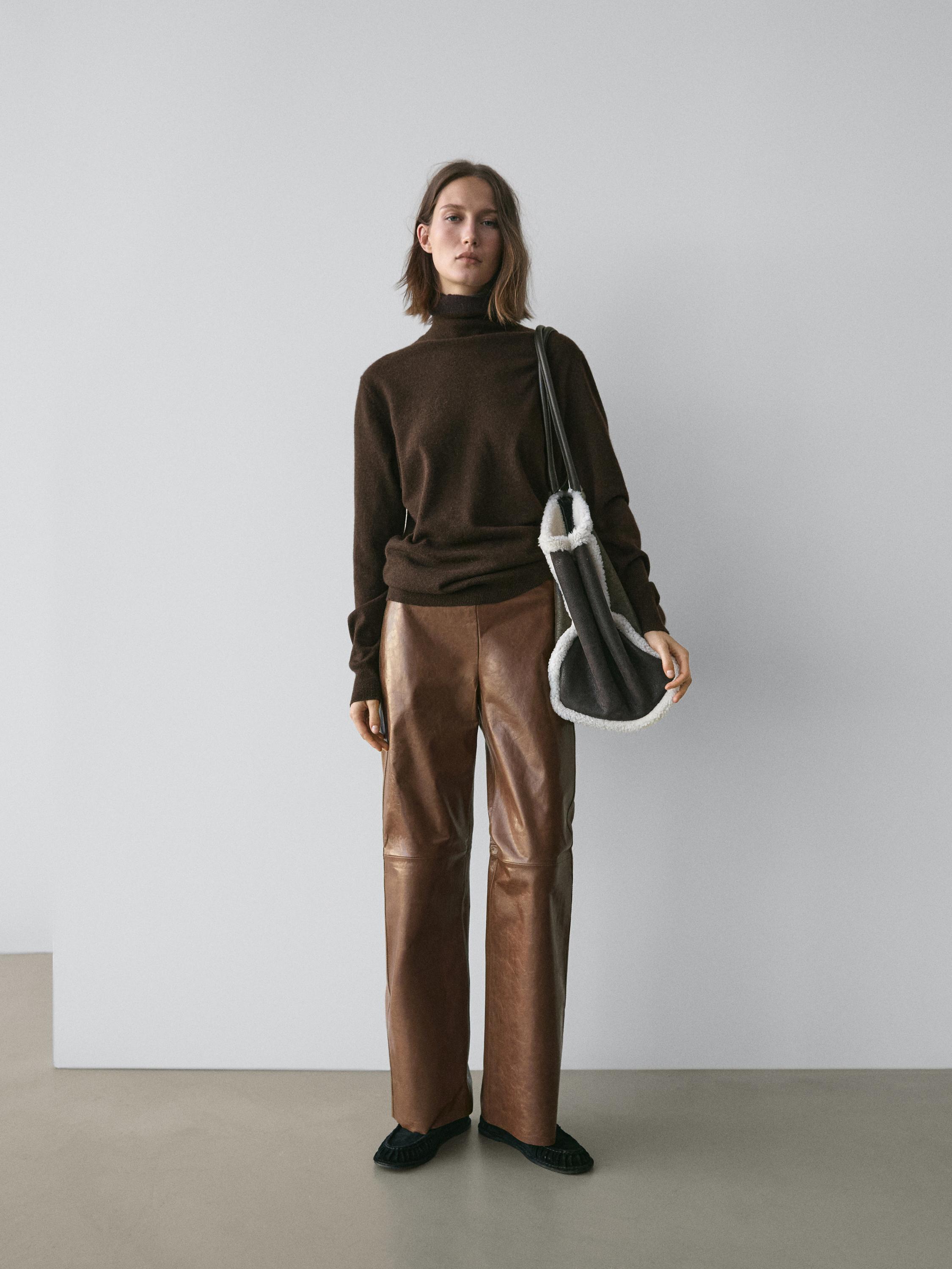 Shiny nappa leather trousers — CAMEL