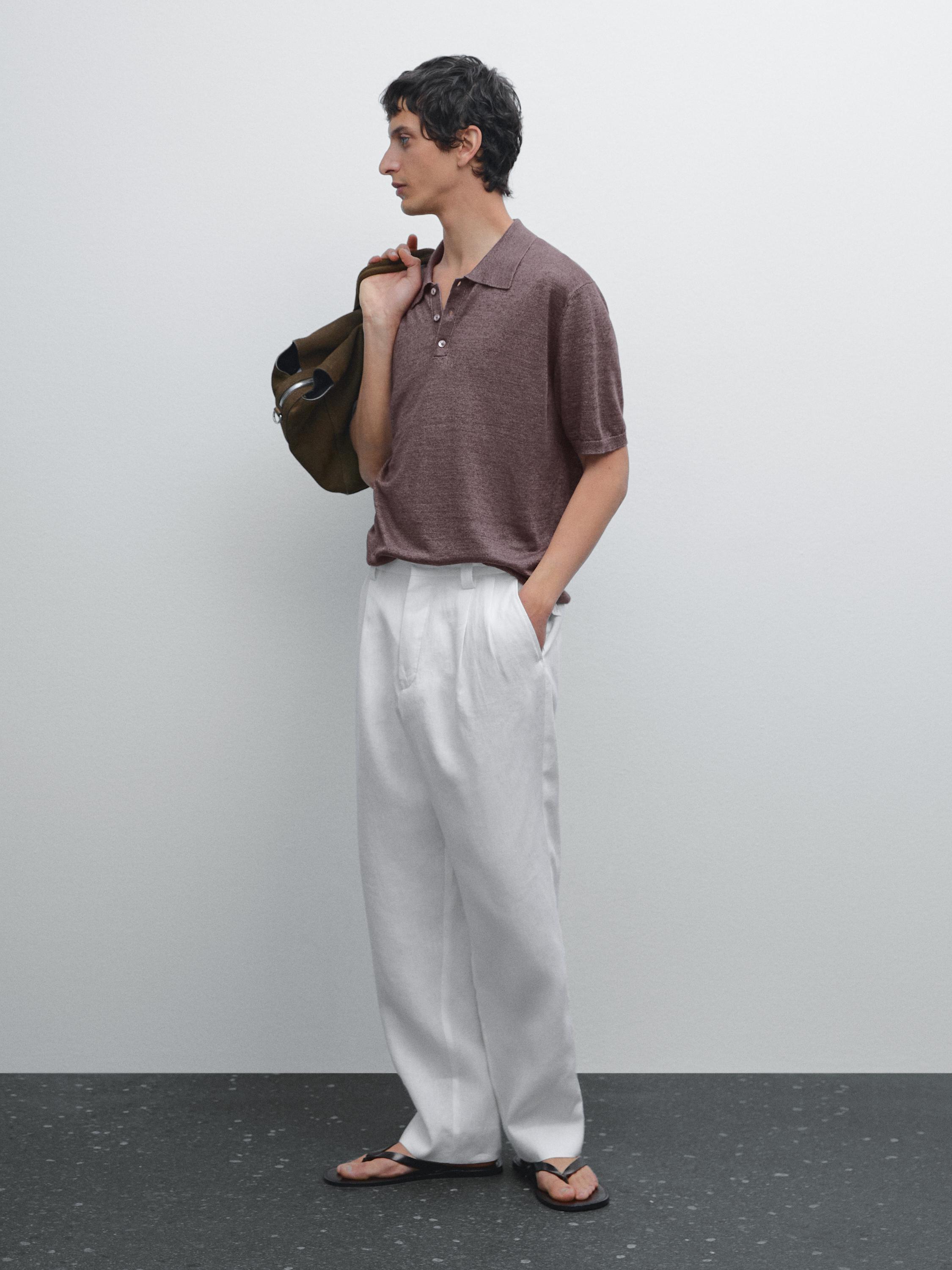 100% linen knitted polo shirt