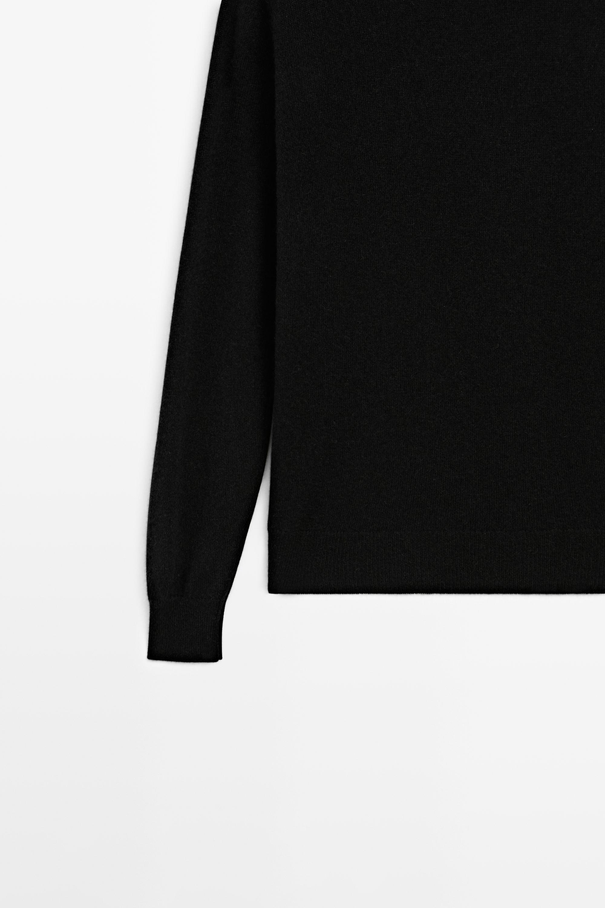 100% cashmere long sleeve sweater — BLACK