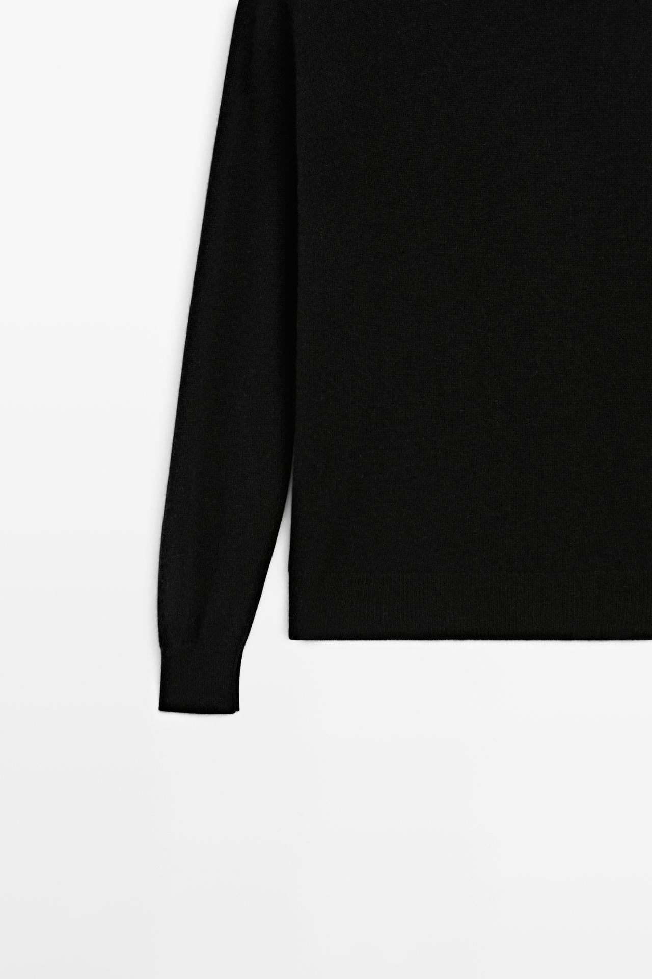 100% cashmere long sleeve sweater — BLACK