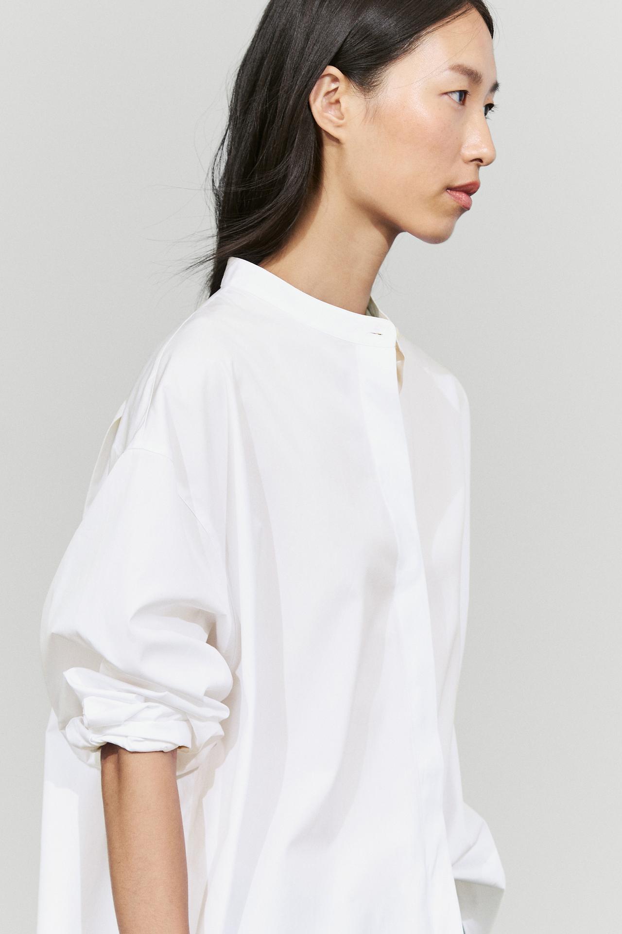 Poplin shirt with stand collar — WHITE