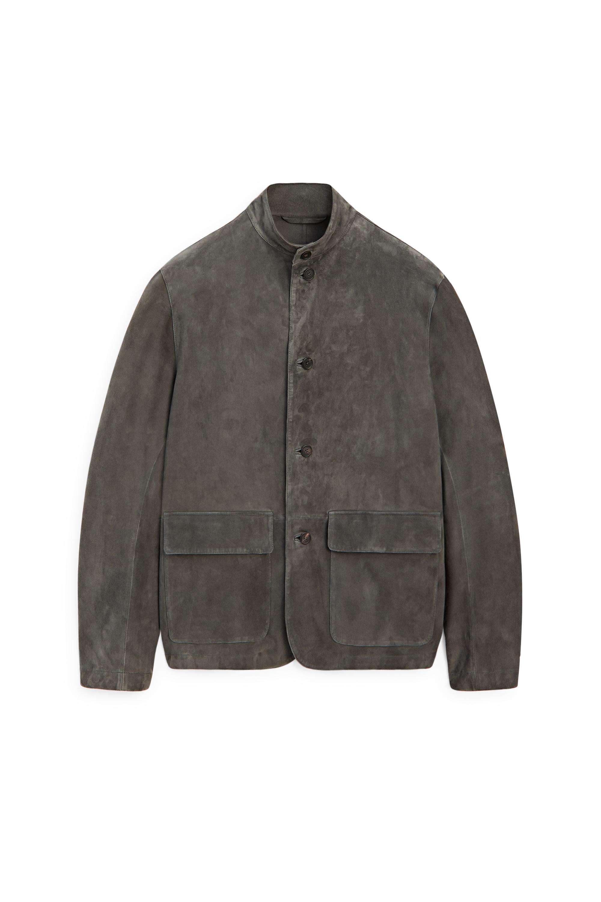 Suede leather overshirt with stand collar - LIMITED EDITION — ANTHRACITE GREY