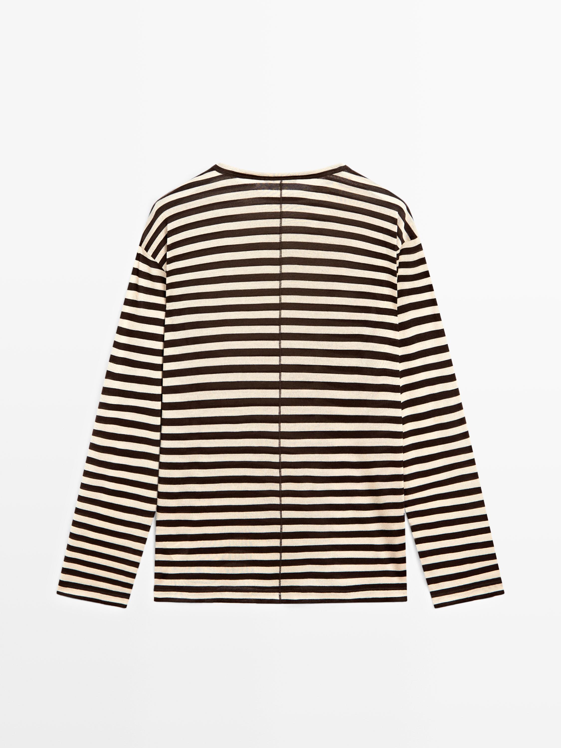 Oversize striped long sleeve T-shirt · Brown · T-shirt | Massimo Dutti