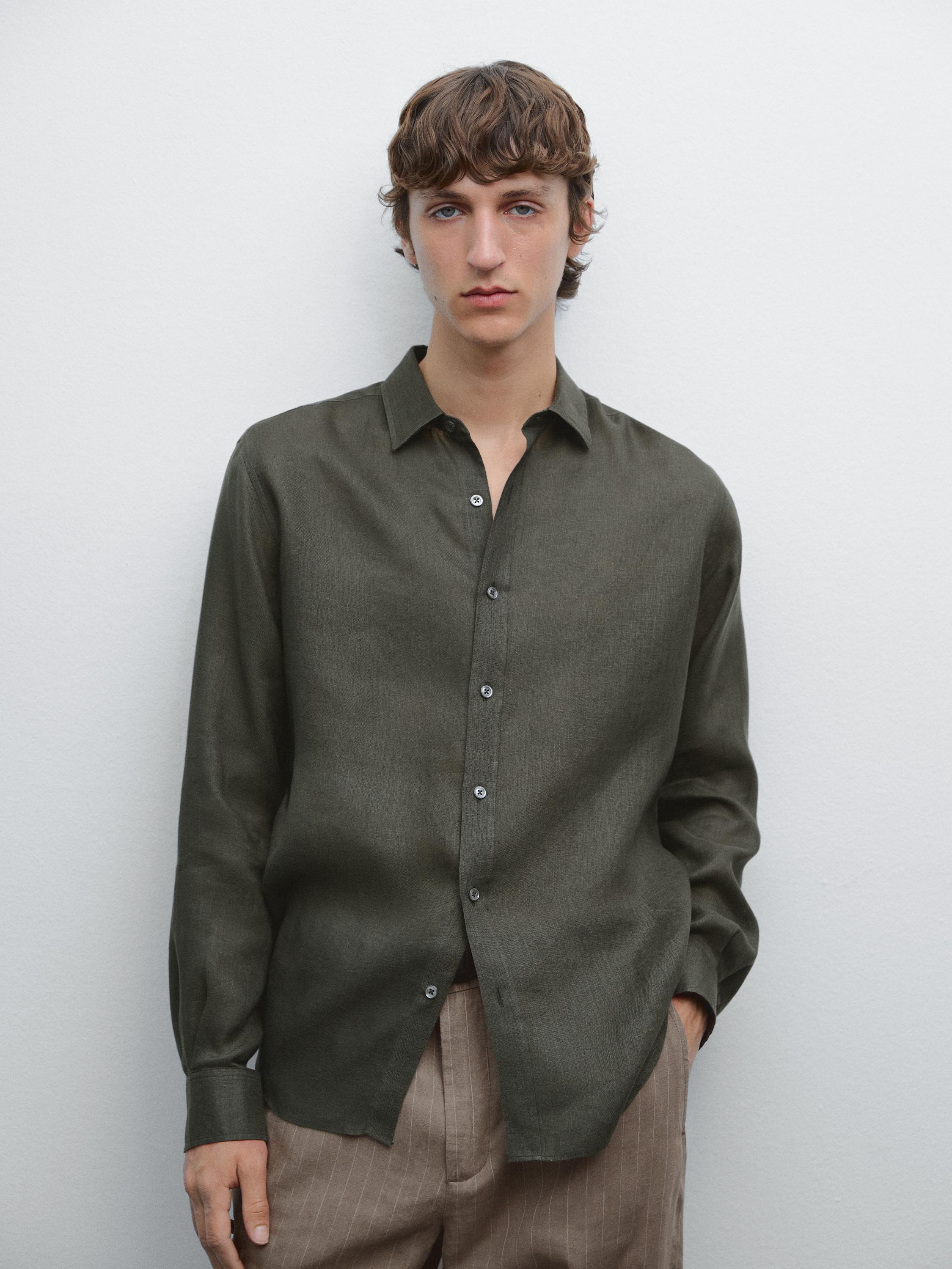 قميص كتان 100% بقصة عادية