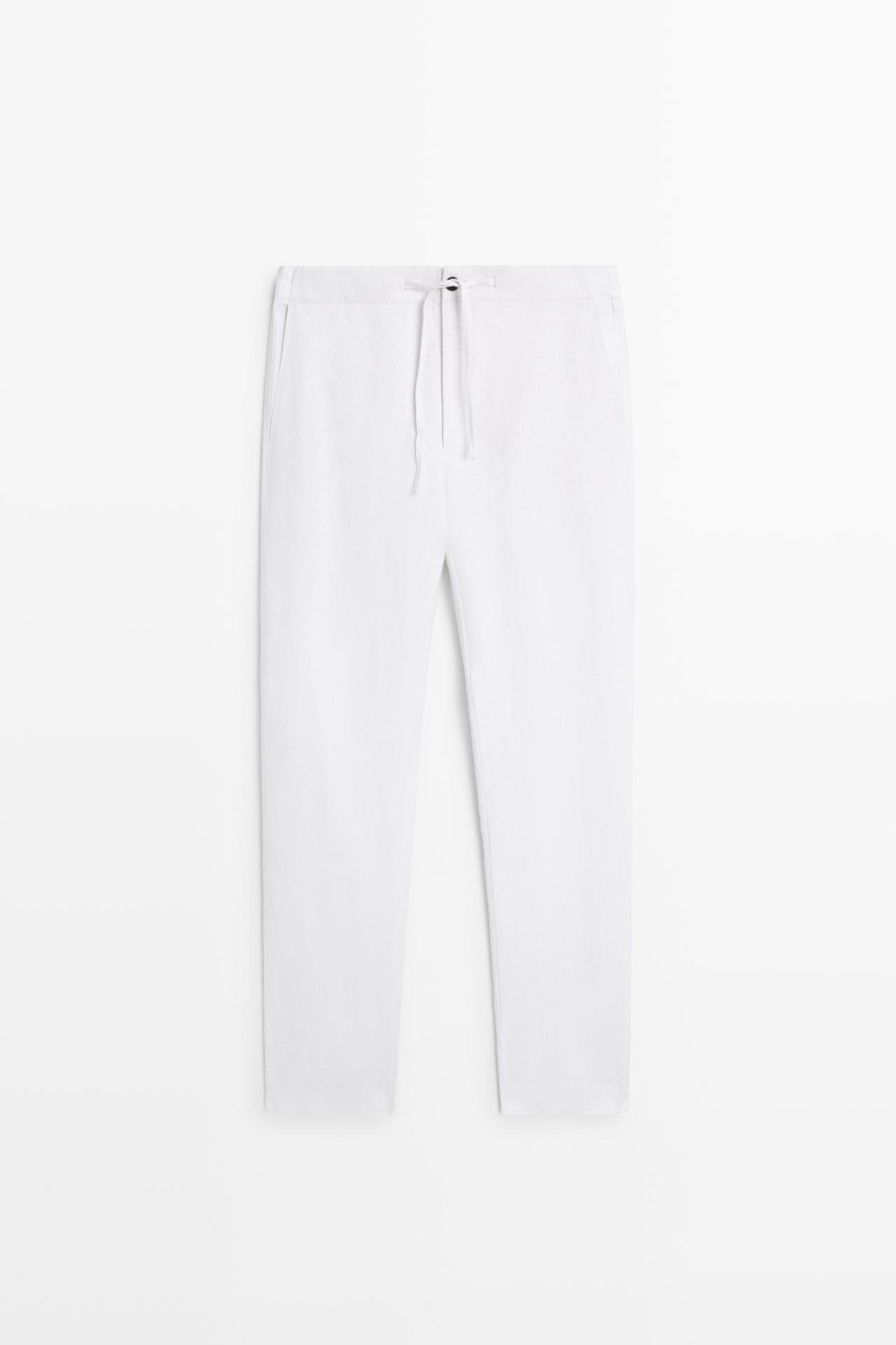 100% linen jogger-fit pants — WHITE