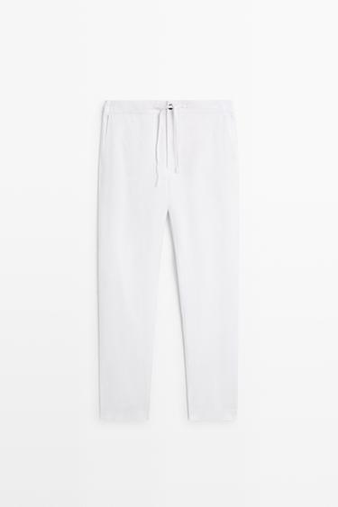 100% linen jogger-fit pants — WHITE 2