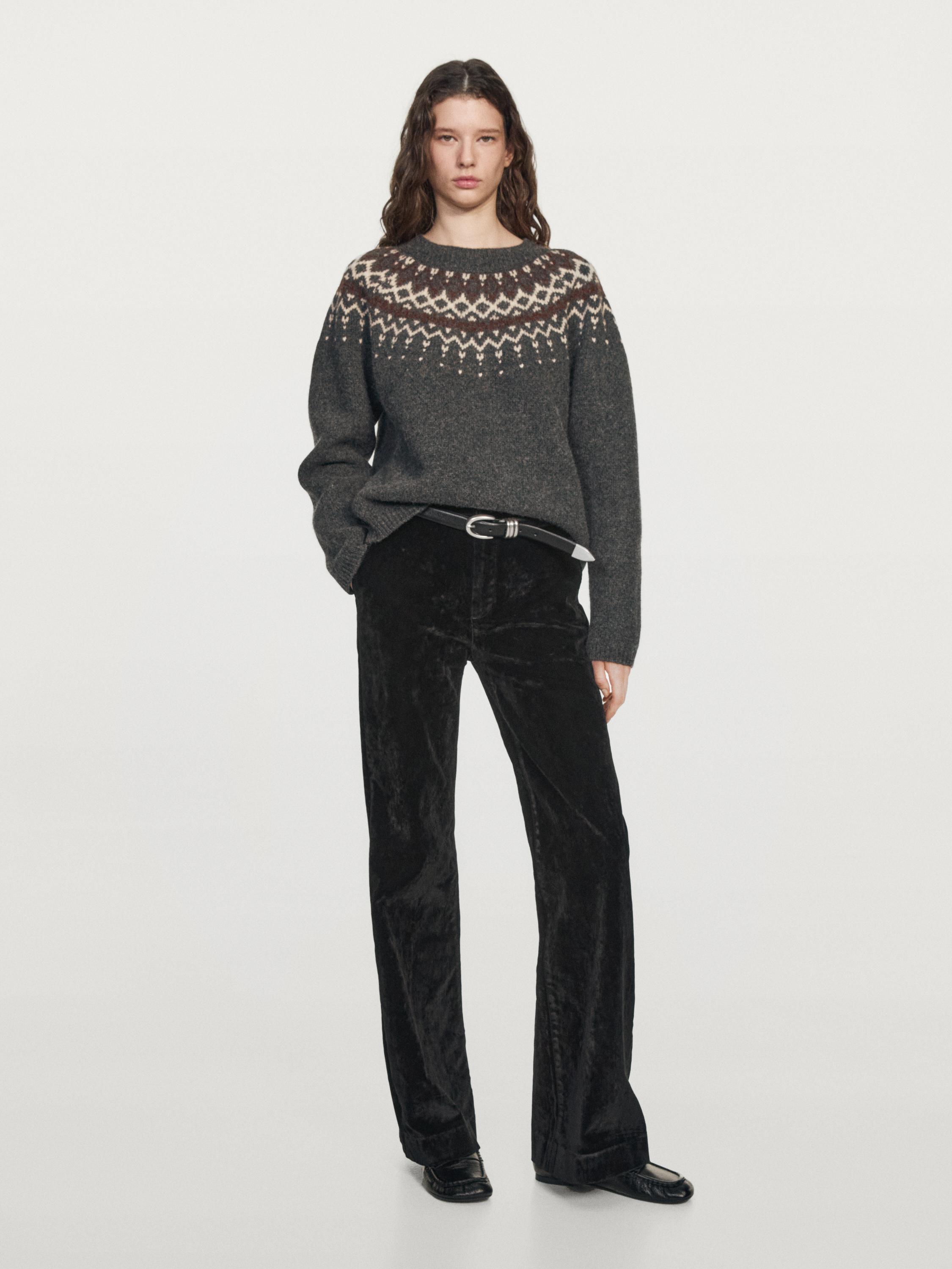 100% wool jacquard knit sweater