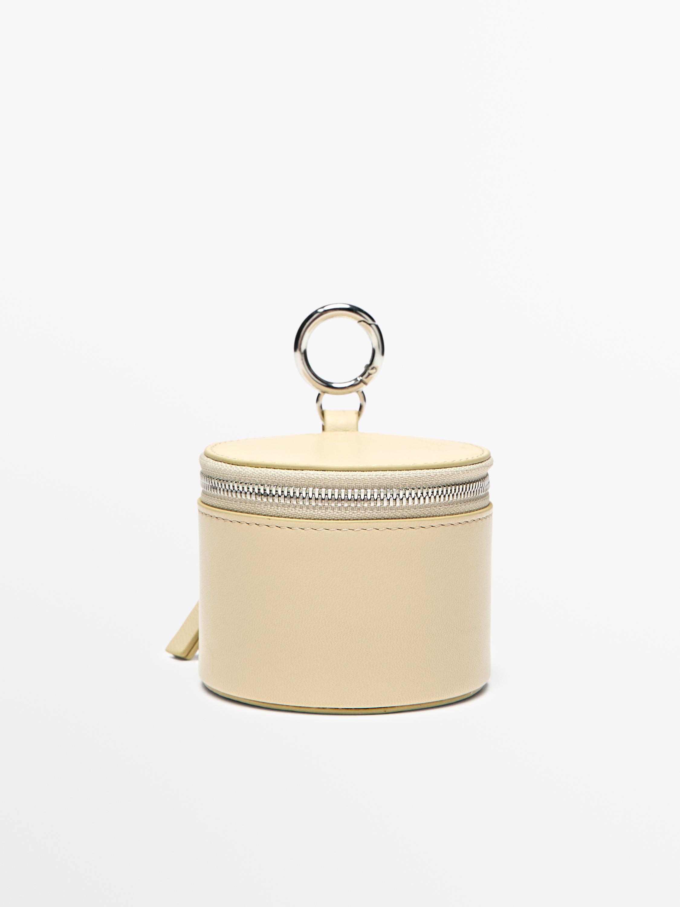 Round nappa leather bag with rhinestones — Vanilla