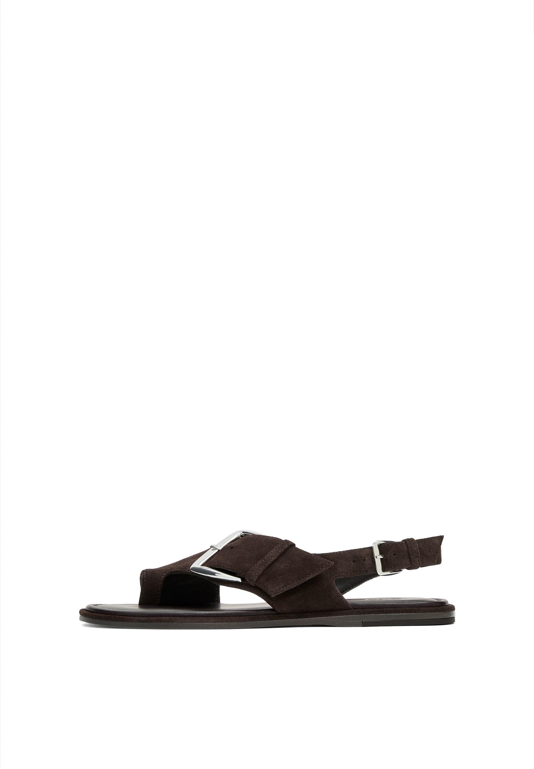 Flat slider sandals with buckle — BROWN