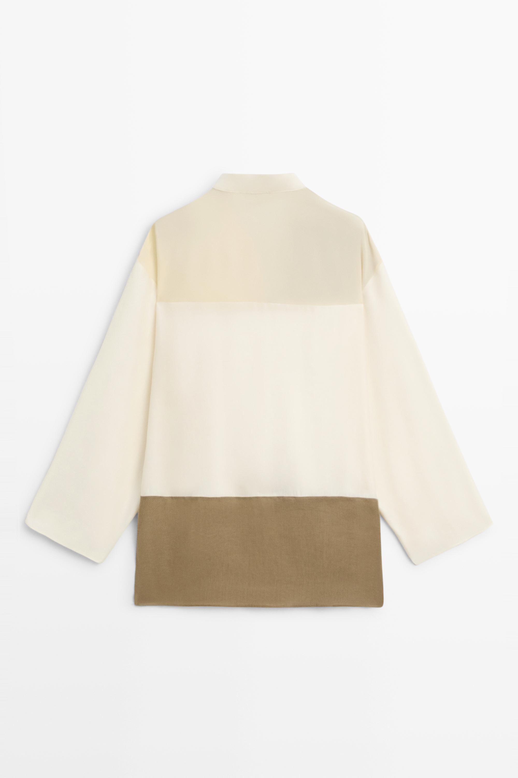 Flowing patchwork shirt with stand-up collar — CREAM