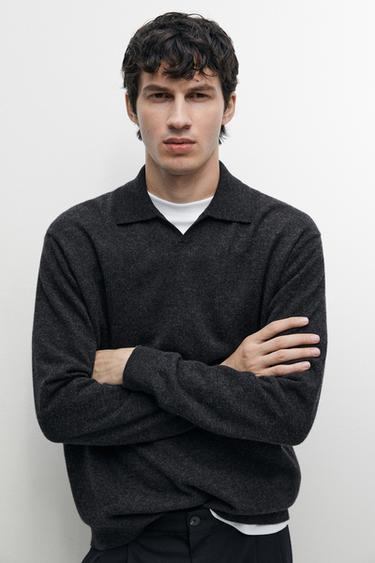 100% wool knit polo sweater — DARK GREY 3