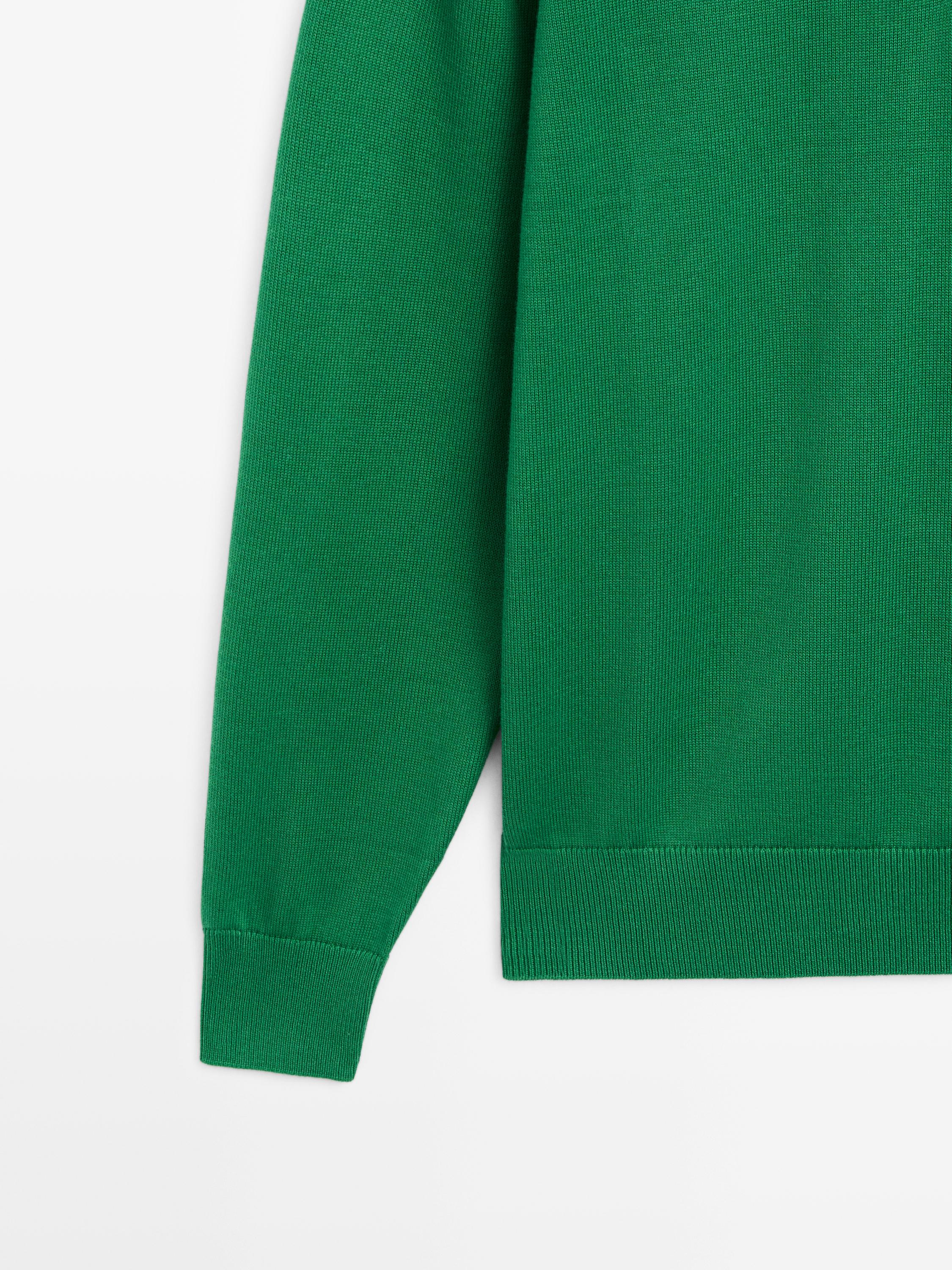 Cotton knit polo collar sweater — Green billiard