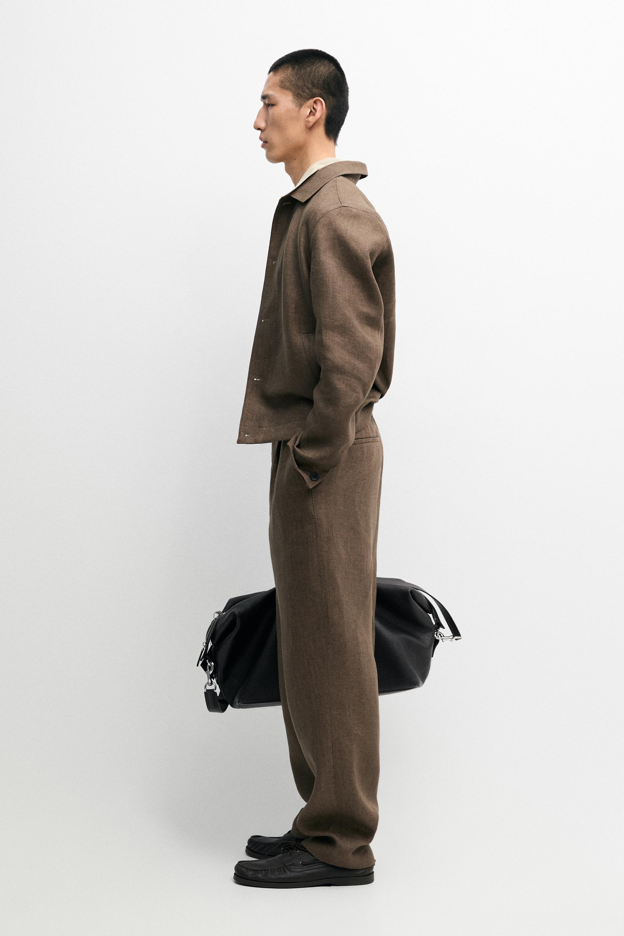 Total look linen trousers with herringbone detail — OCHRE
