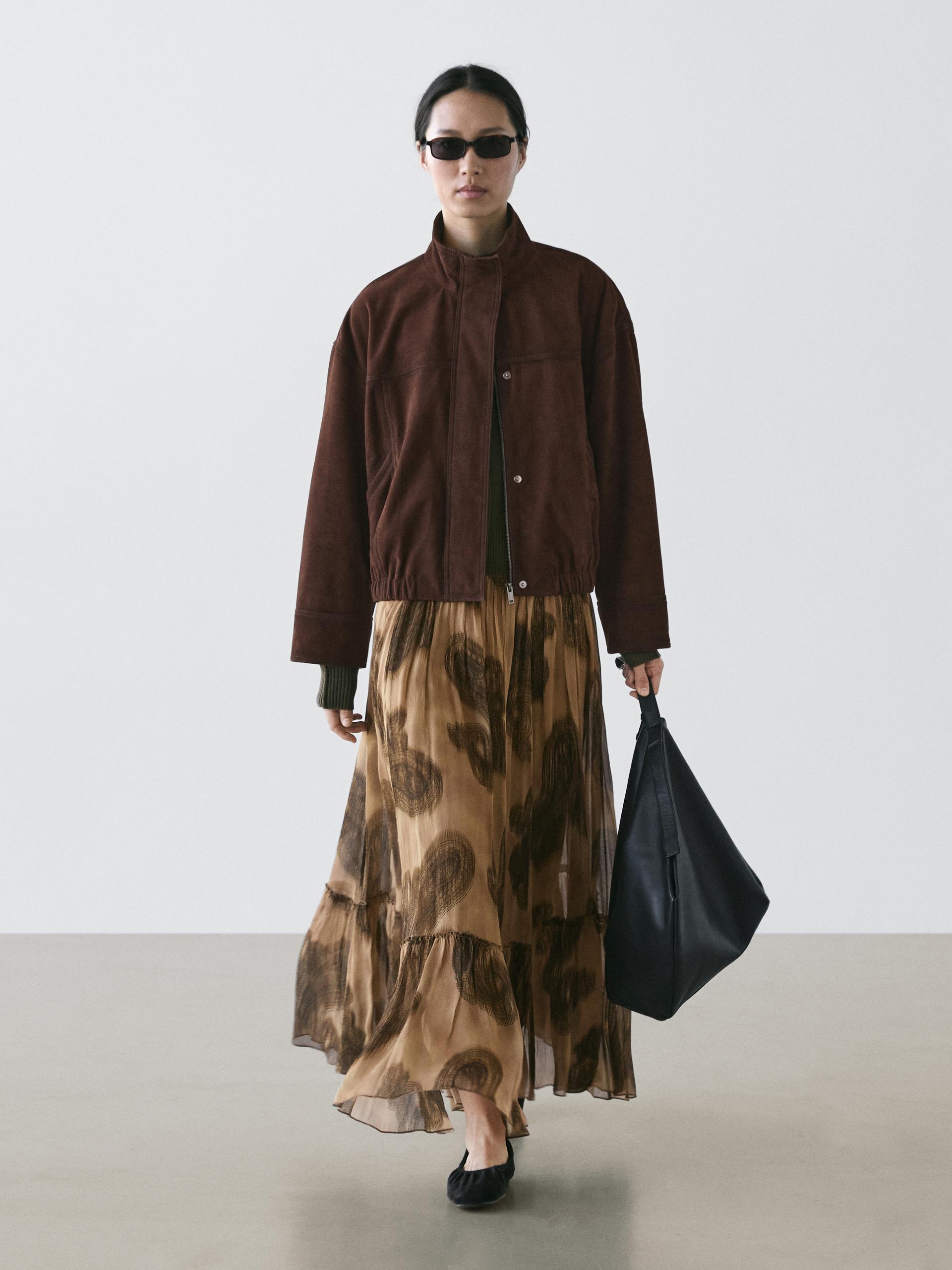 Jupe Longue À Imprimé Cachemire - Rose Poudré - 36 - Massimo Dutti - Femme