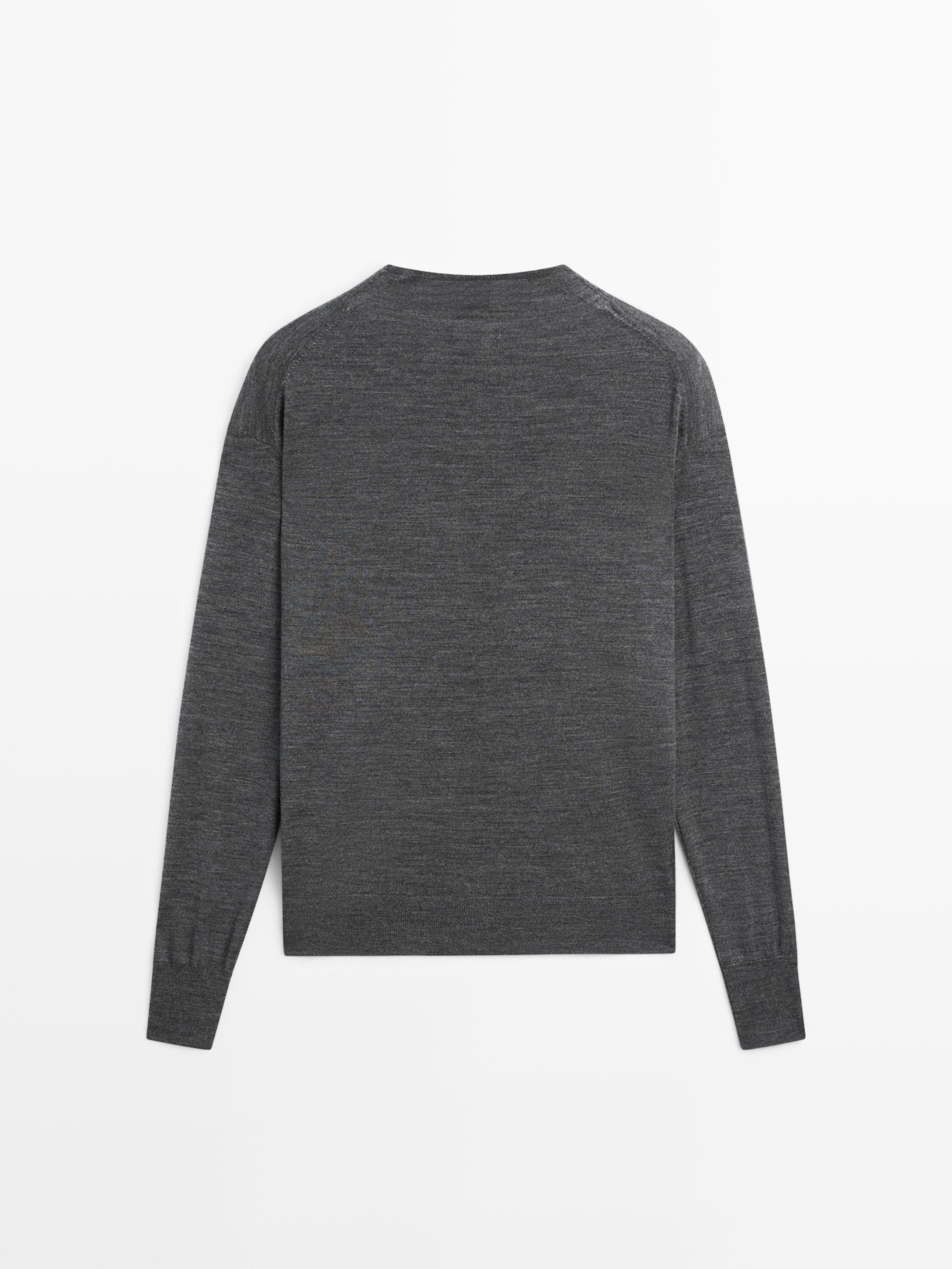 Mock turtleneck cardigan with covered buttons — MEDIUM GREY