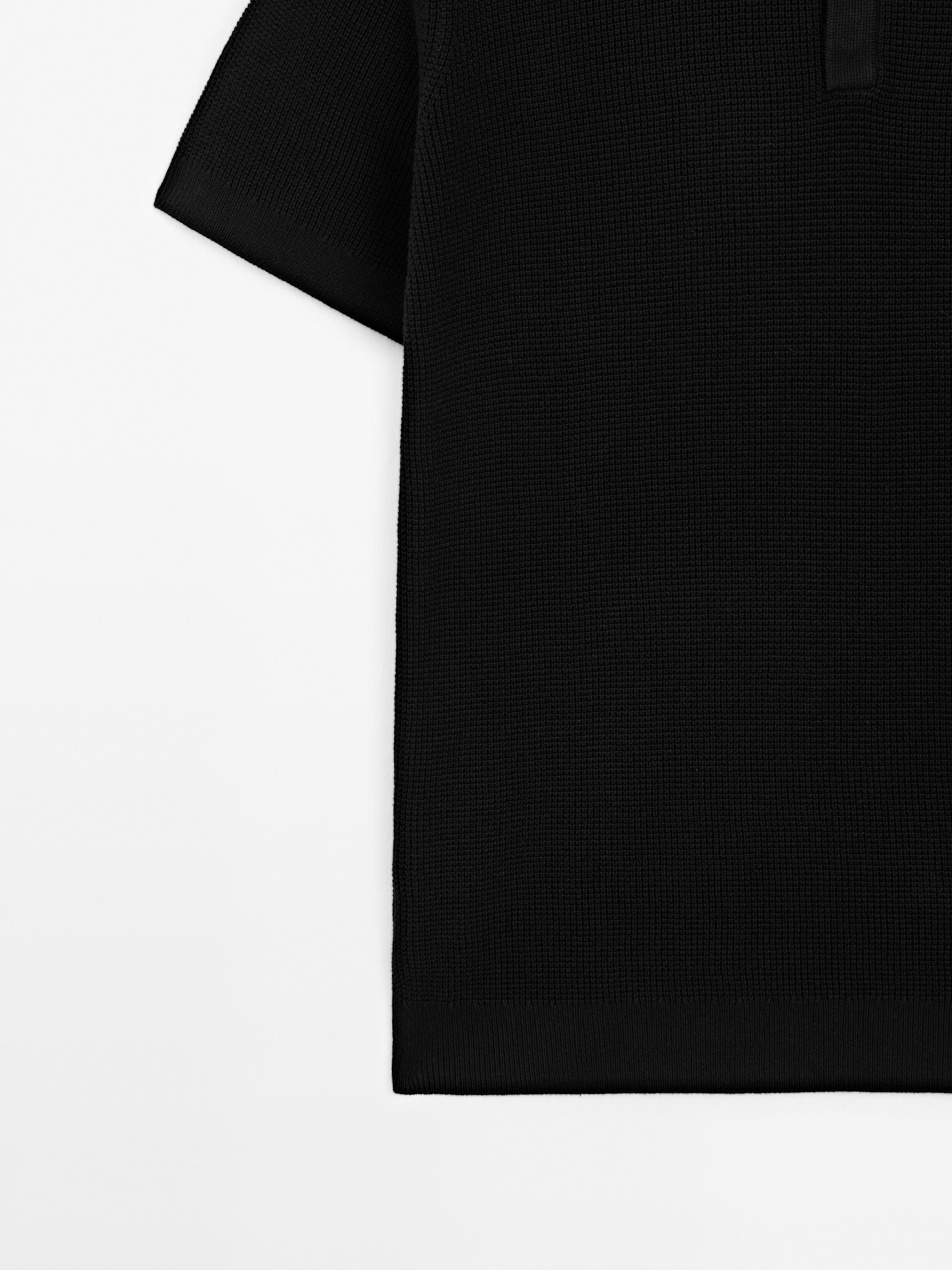 Textured cotton knit polo shirt