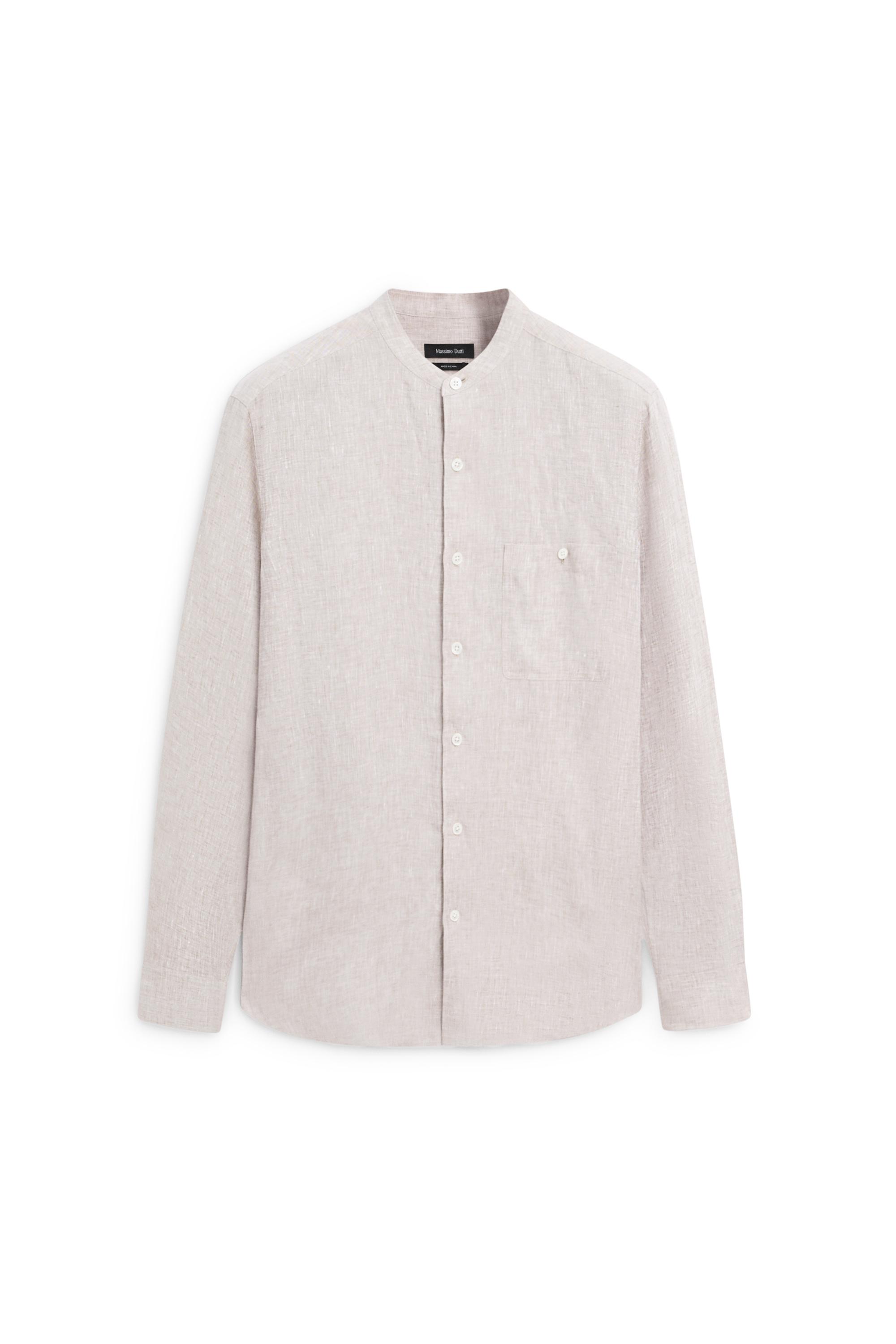 Relaxed fit 100% linen shirt with stand collar - LIMITED EDITION — SAND