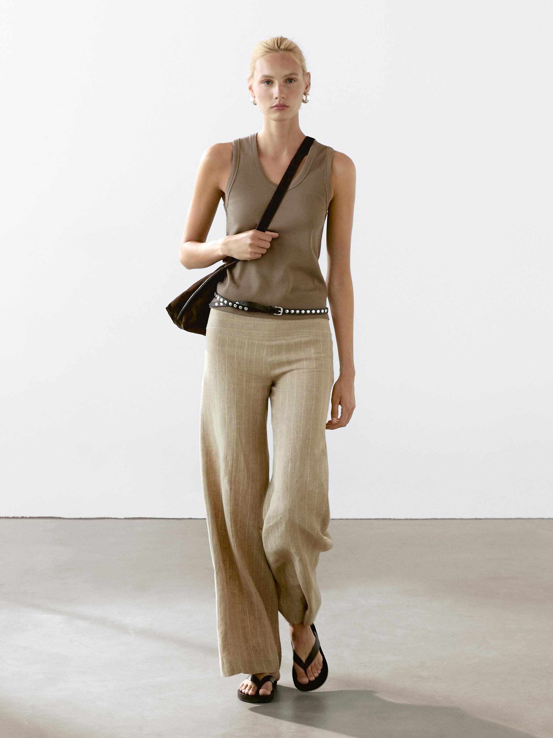 Top Con Collo Rotondo A Coste Heavy Weight - Kaki - Xs - Massimo Dutti - Femminile