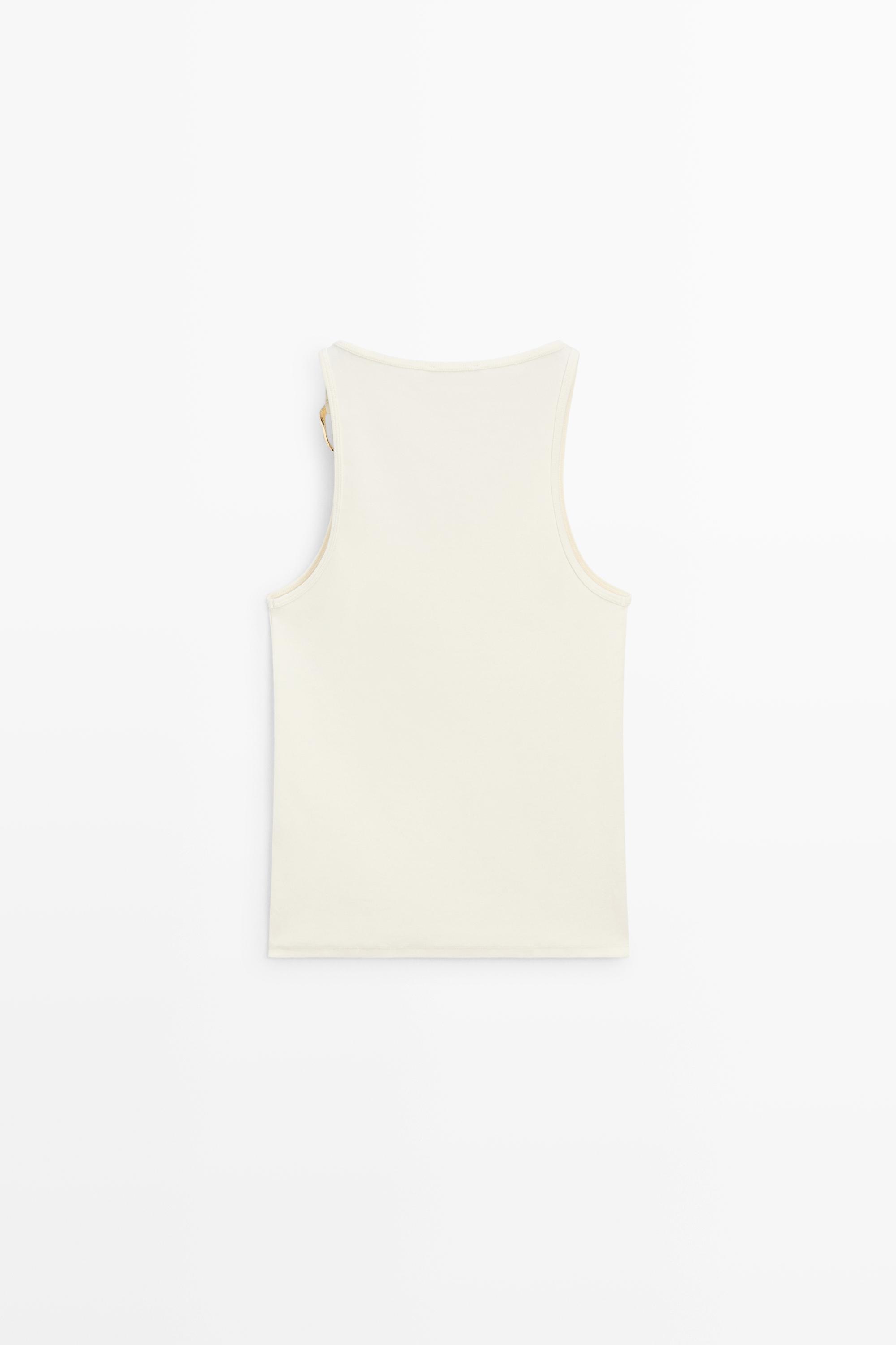Cotton blend jeweled detail top — CREAM