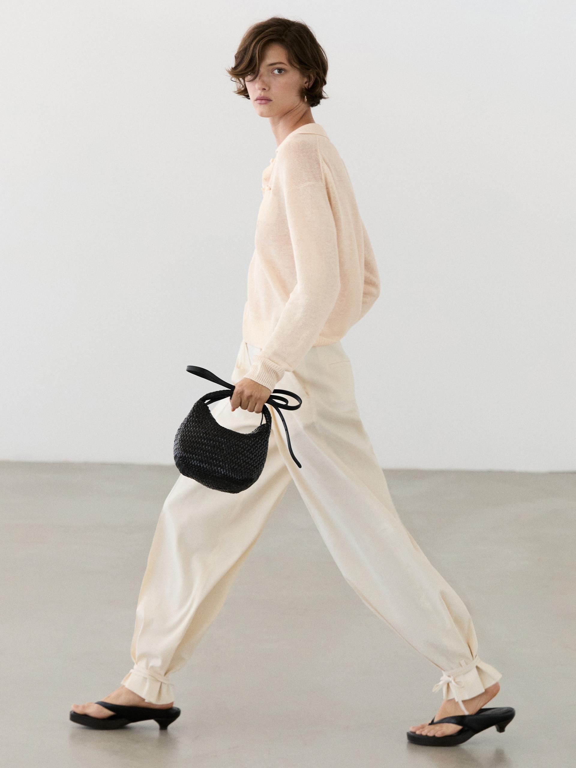 Pull Fin En Lin À Col Polo - Cru - M - Massimo Dutti - Femme