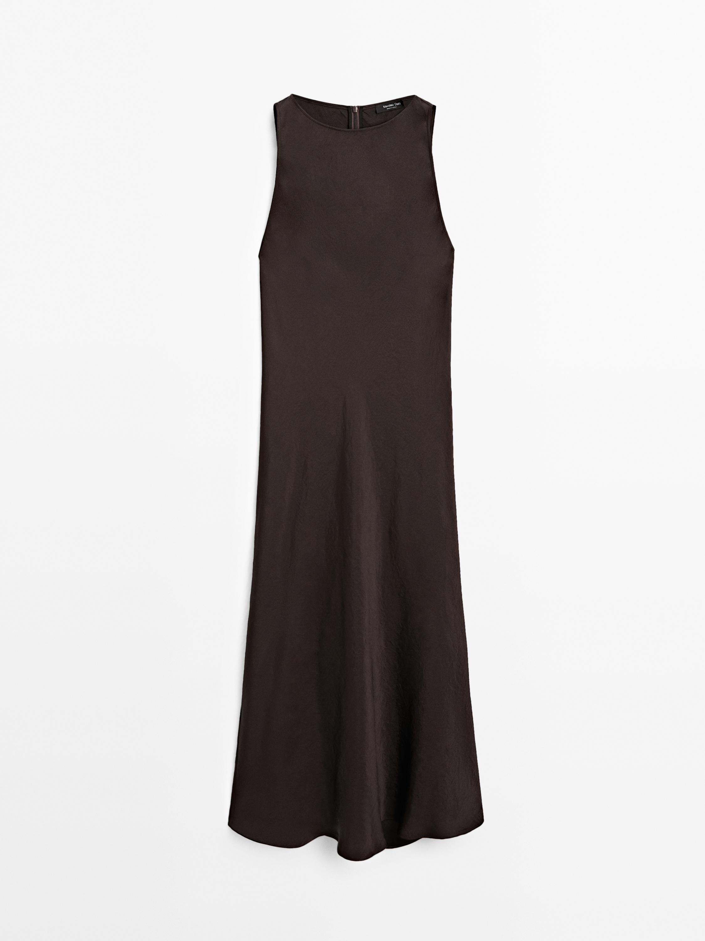 Long satin halter neck dress