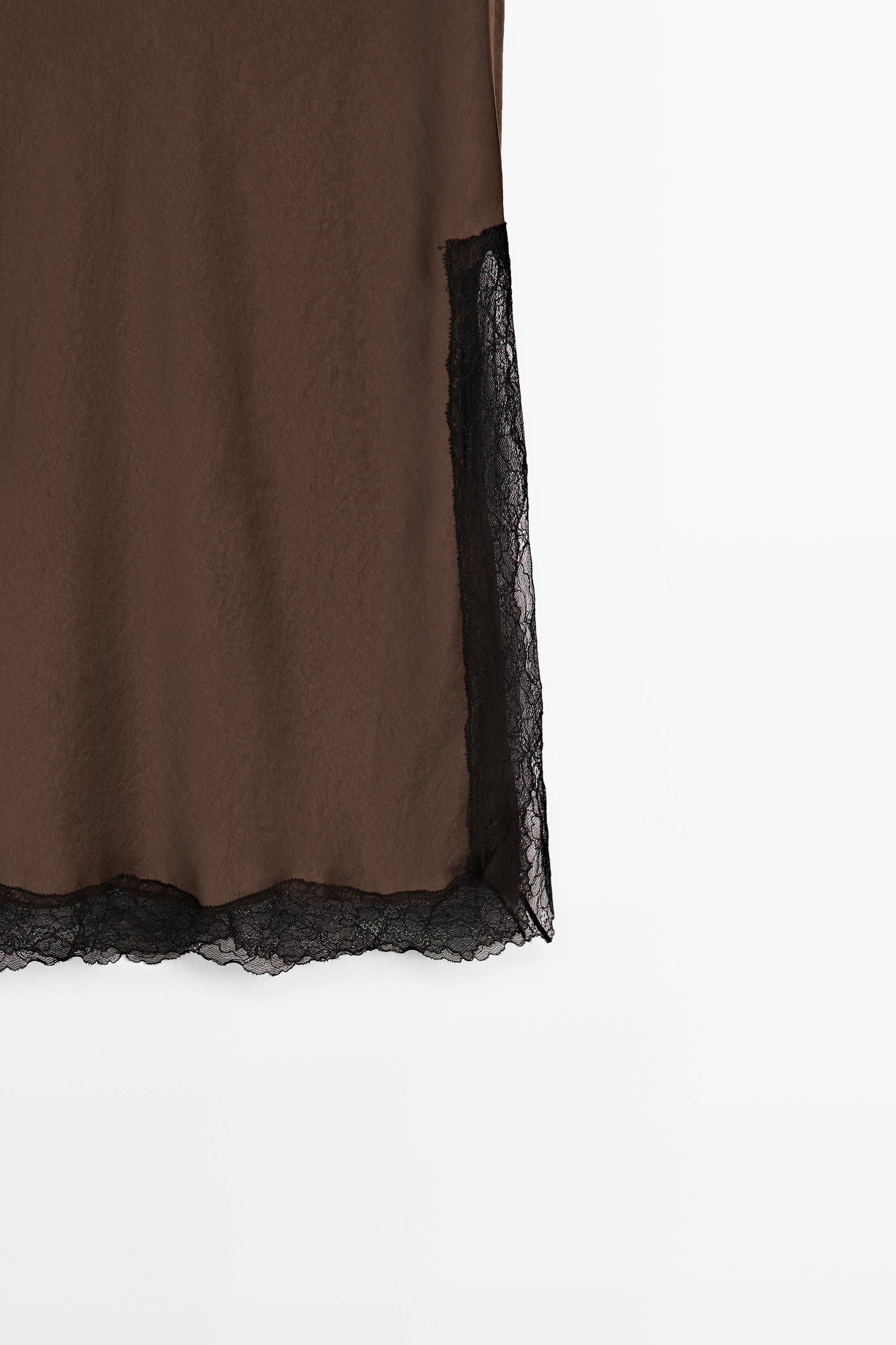 Lace-trimmed midi skirt — BROWN MARL