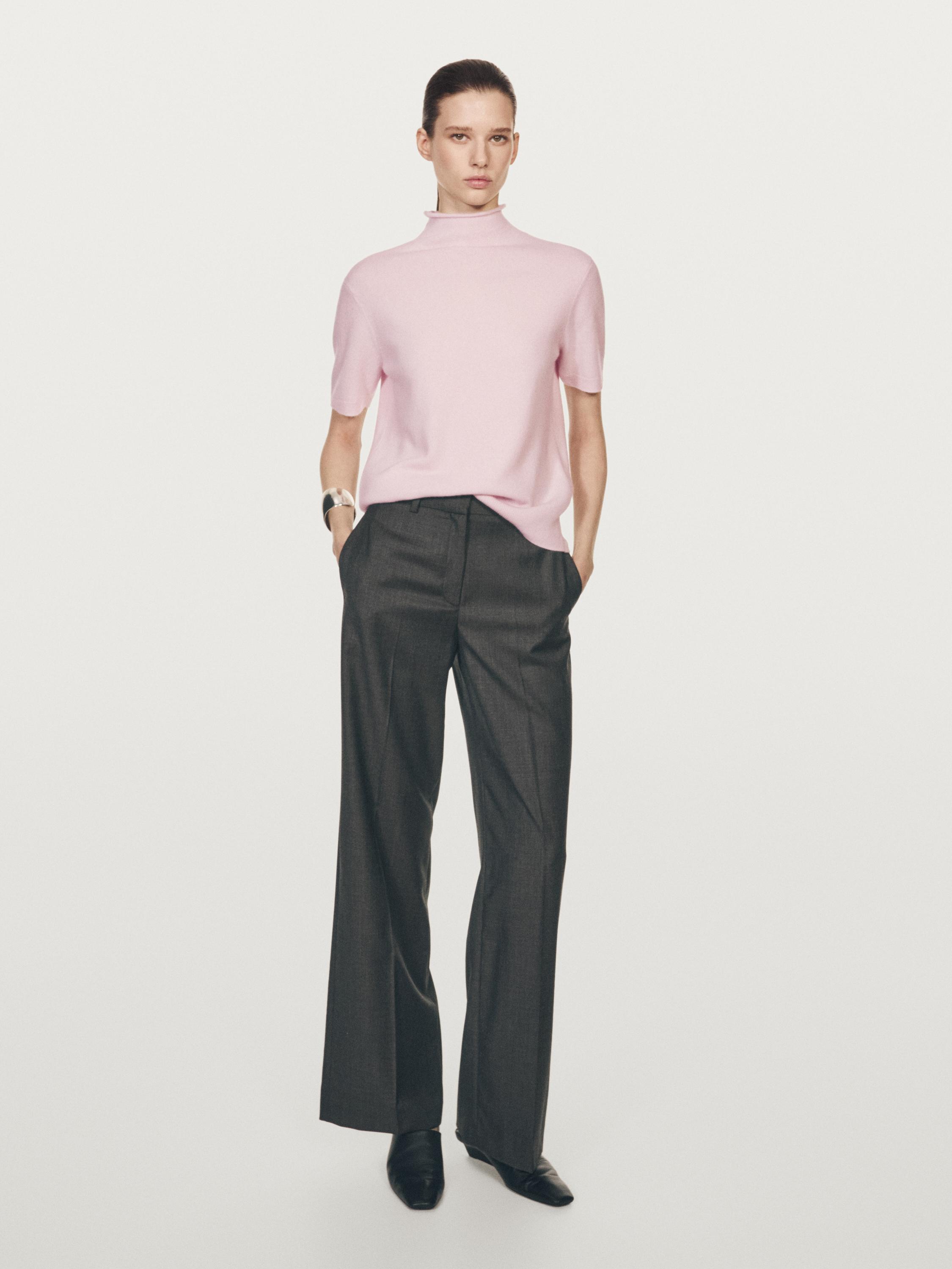 Knit wool blend sweater with short sleeves