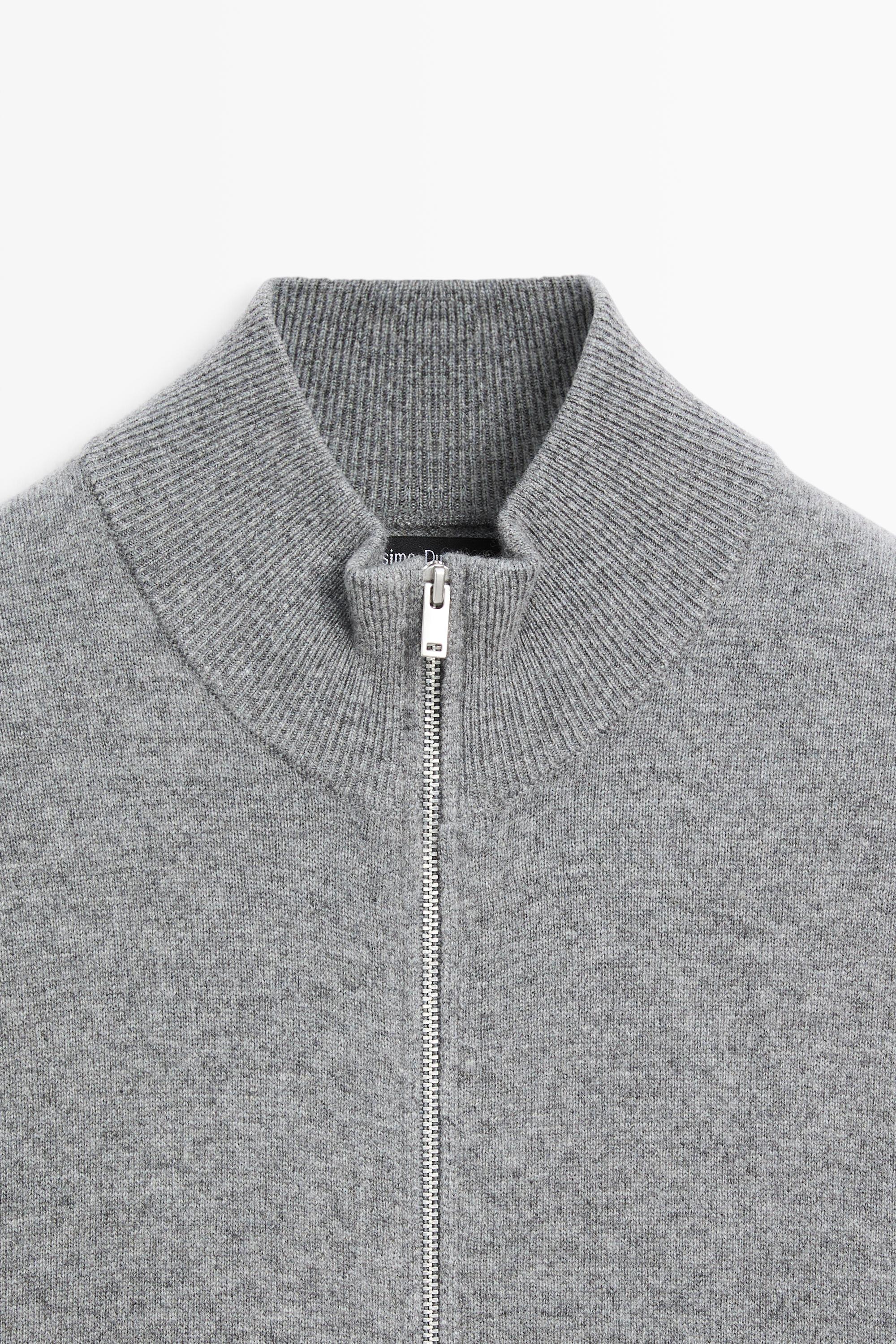 100% cashmere zip-up knit cardigan — ANTHRACITE GREY