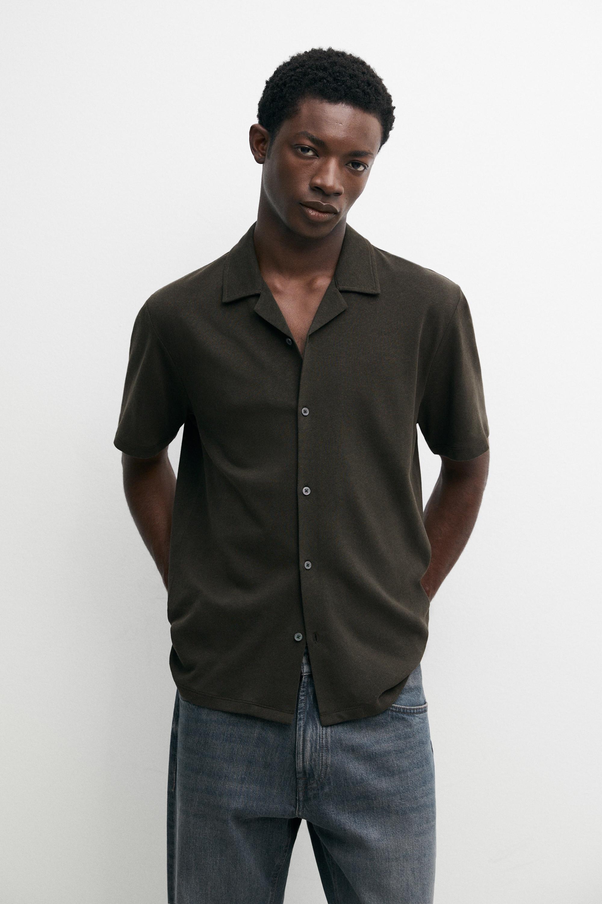 Camicia a maniche corte in lino e cotone