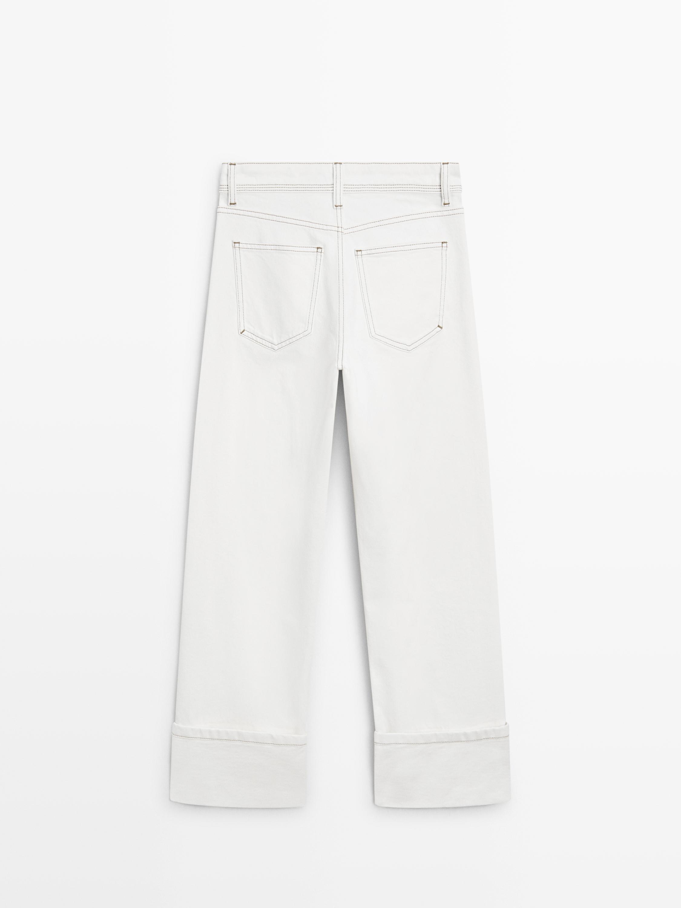 Straight-leg jeans with hem detail — WHITE