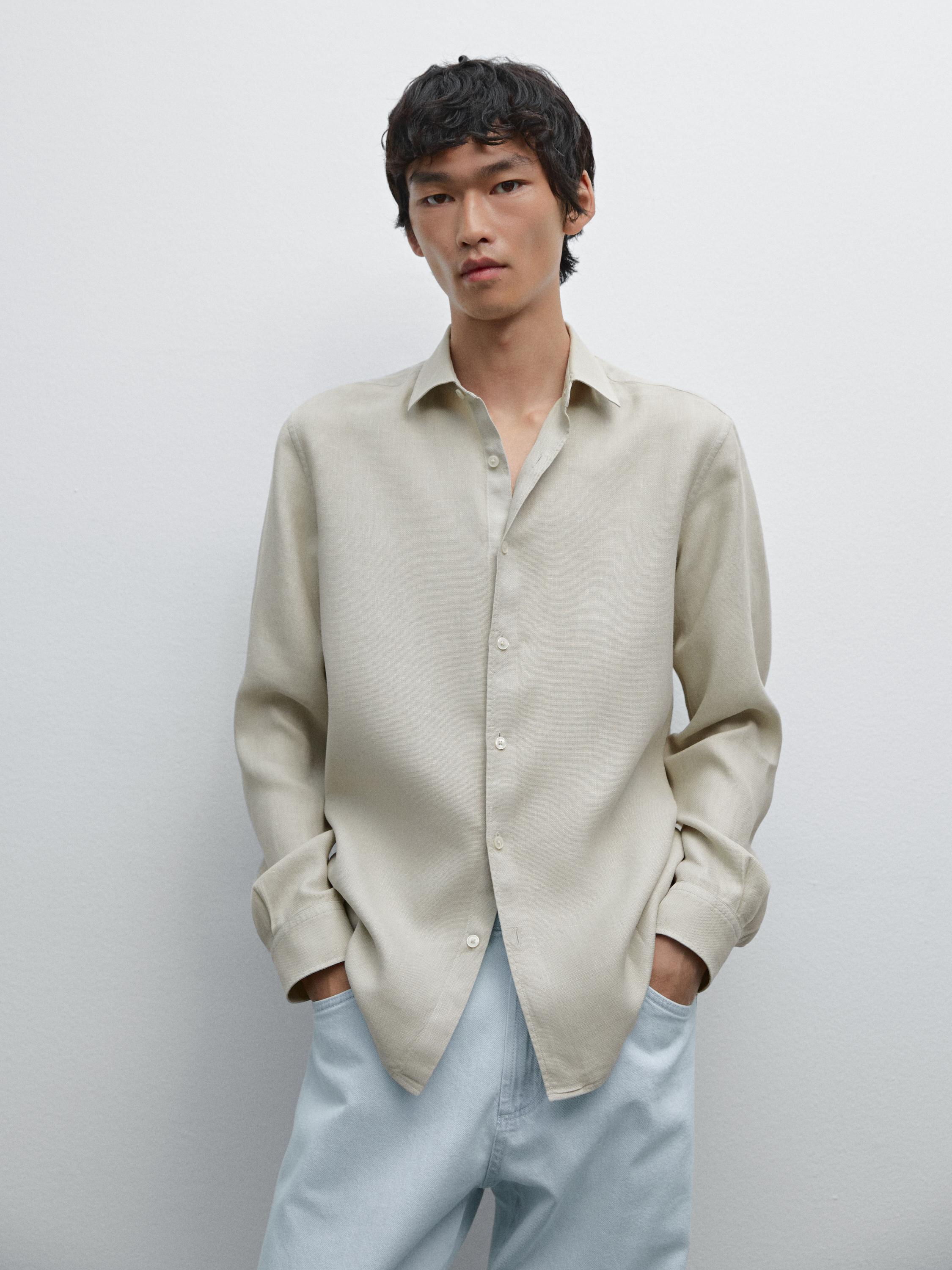 Slim fit linen blend shirt