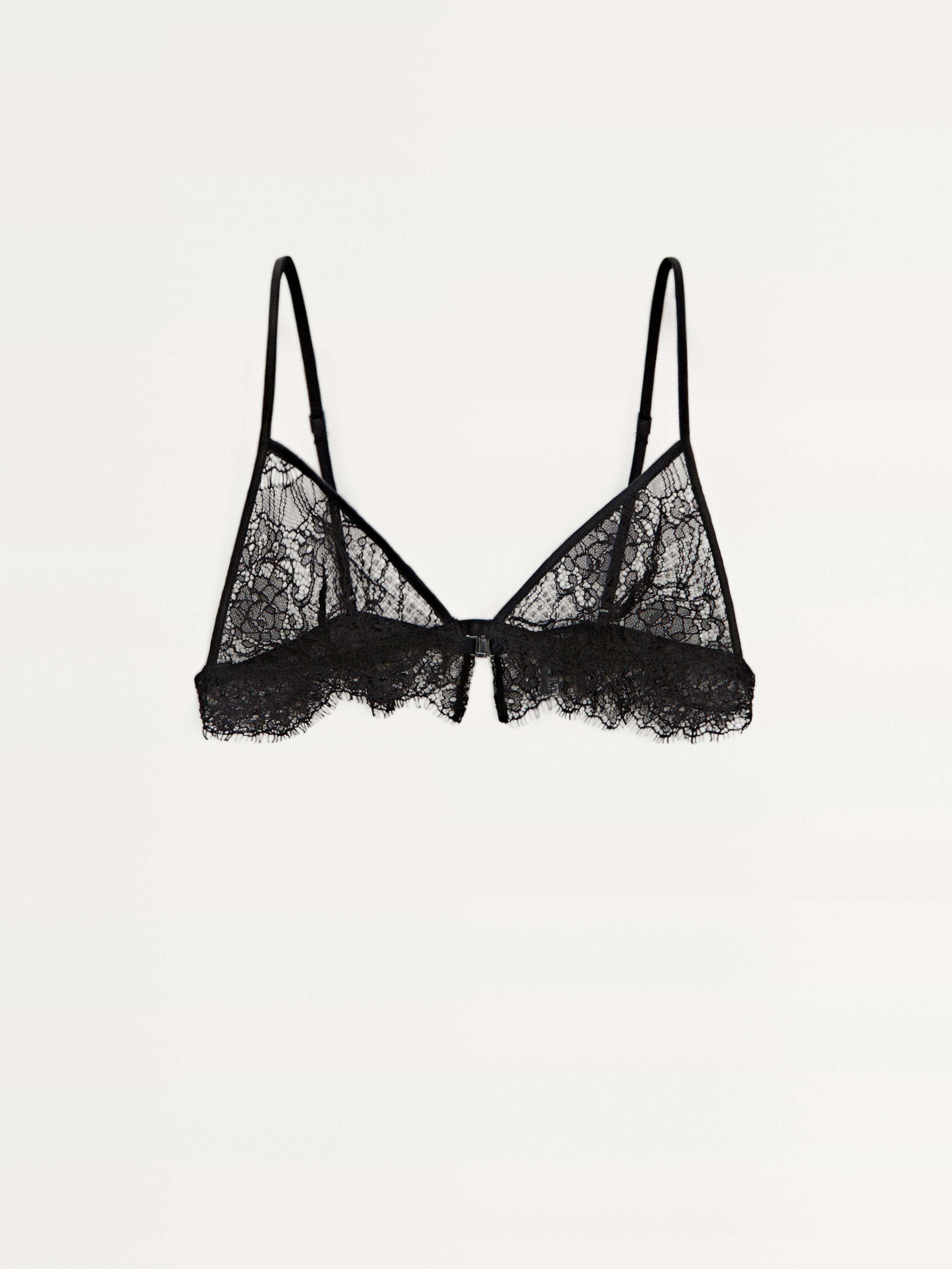 Lace cotton blend bralette — BLACK