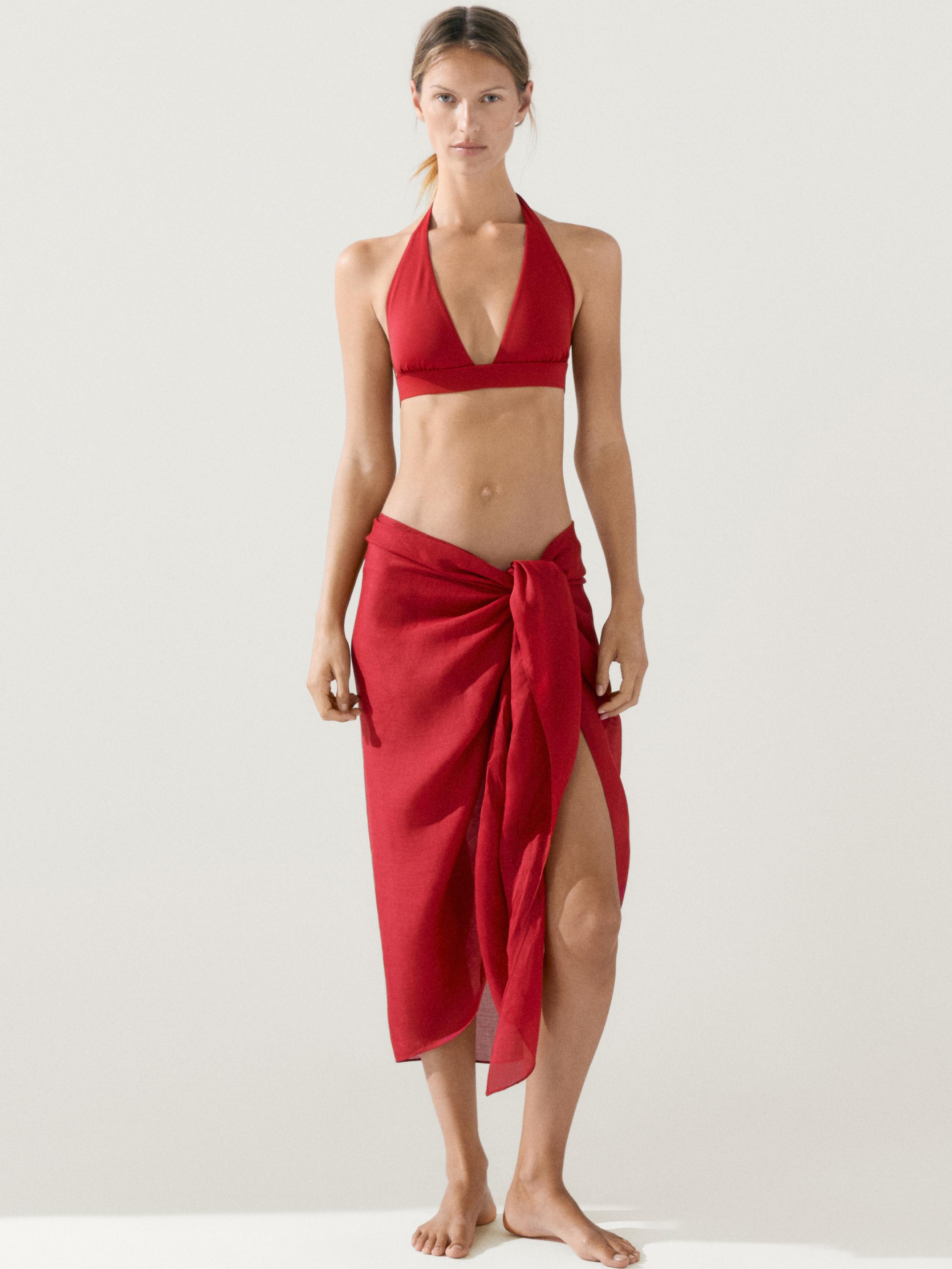 100% ramie pareo skirt — RED