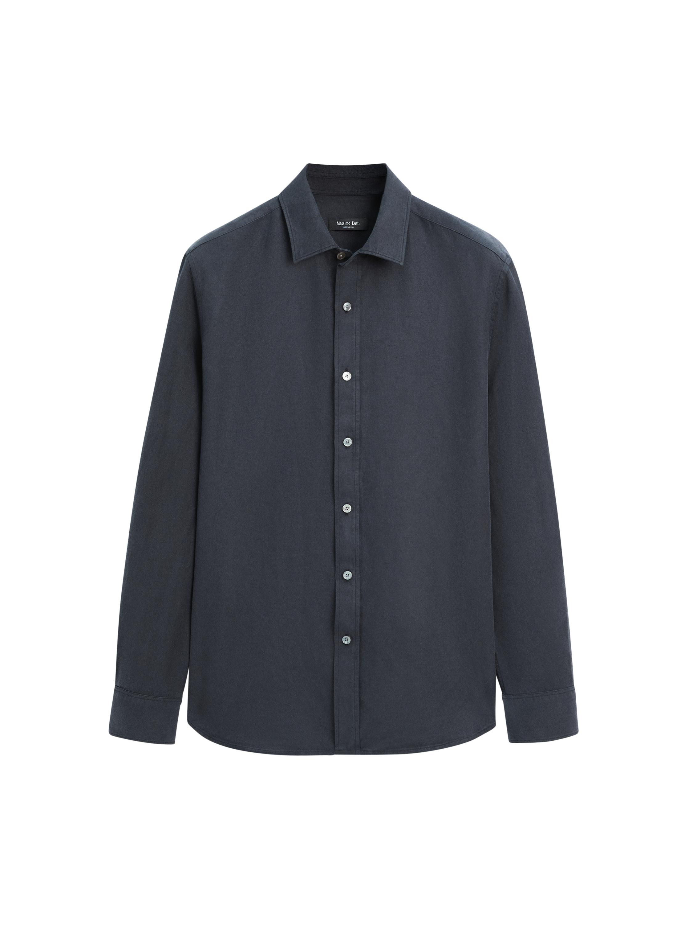 Regular fit linen blend shirt — NAVY BLUE